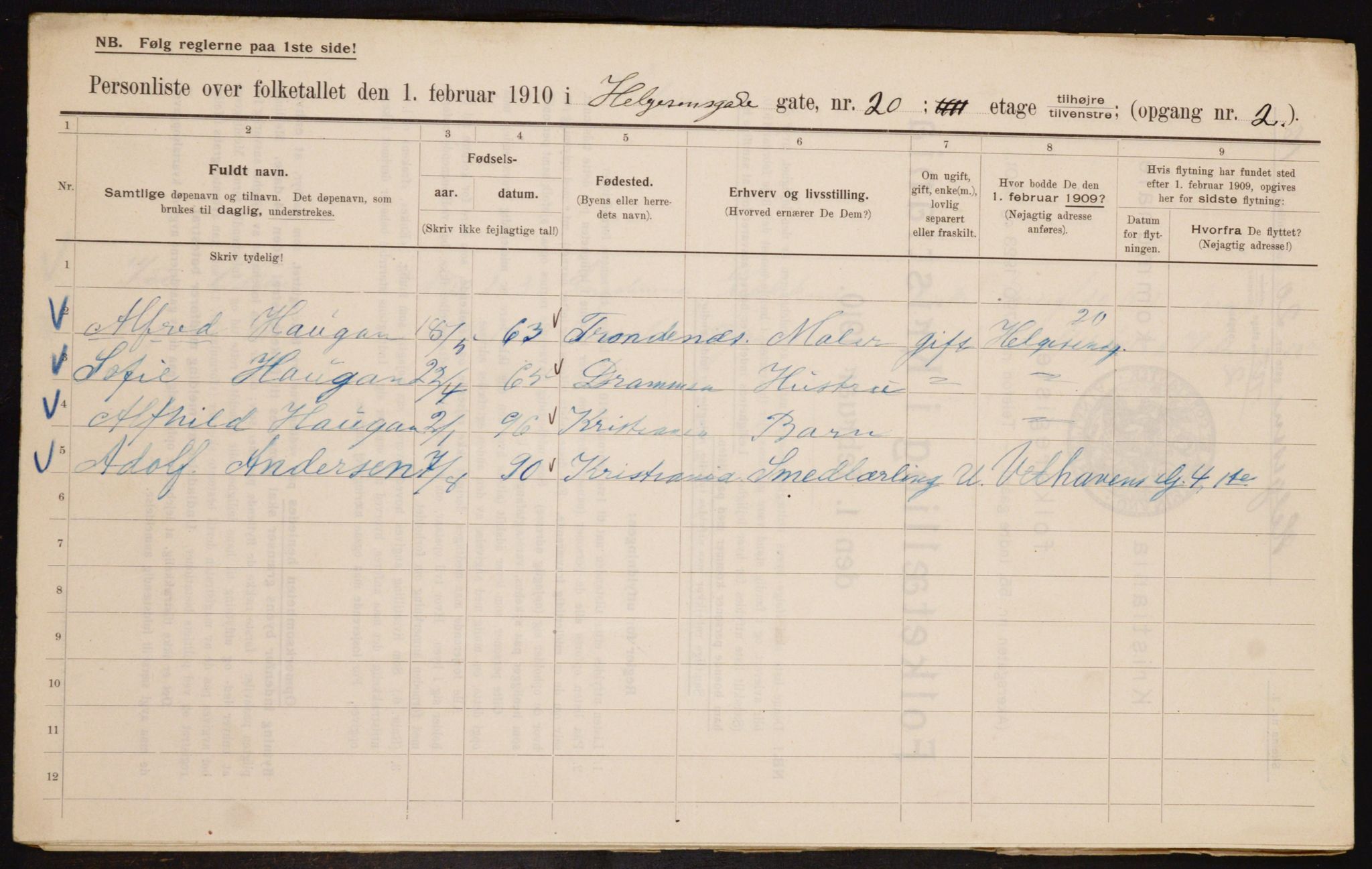 OBA, Municipal Census 1910 for Kristiania, 1910, p. 36642