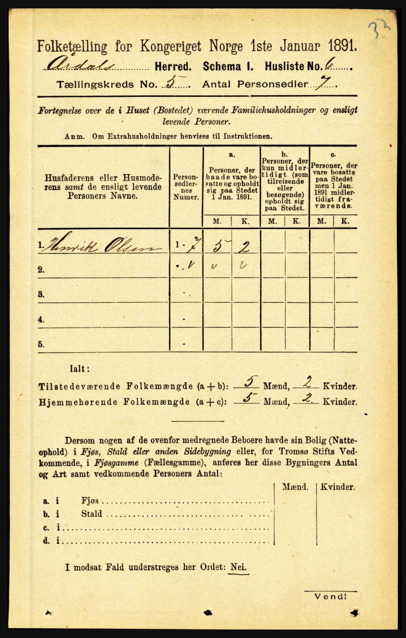 RA, 1891 census for 1424 Årdal, 1891, p. 982