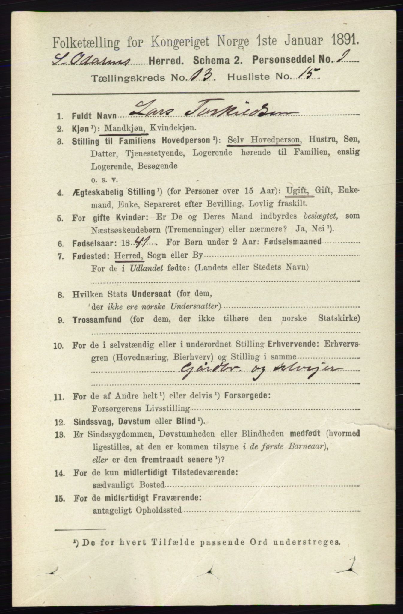 RA, 1891 census for 0419 Sør-Odal, 1891, p. 5665