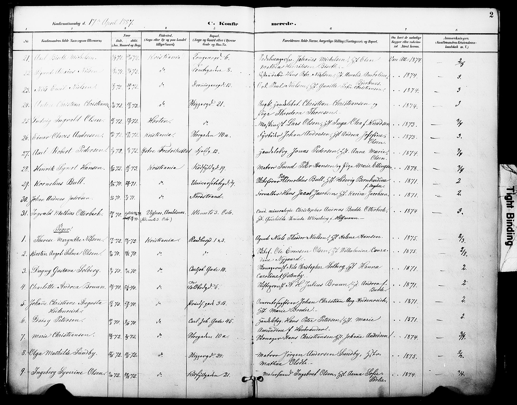 Oslo domkirke Kirkebøker, SAO/A-10752/F/Fa/L0030: Parish register (official) no. 30, 1887-1918, p. 2