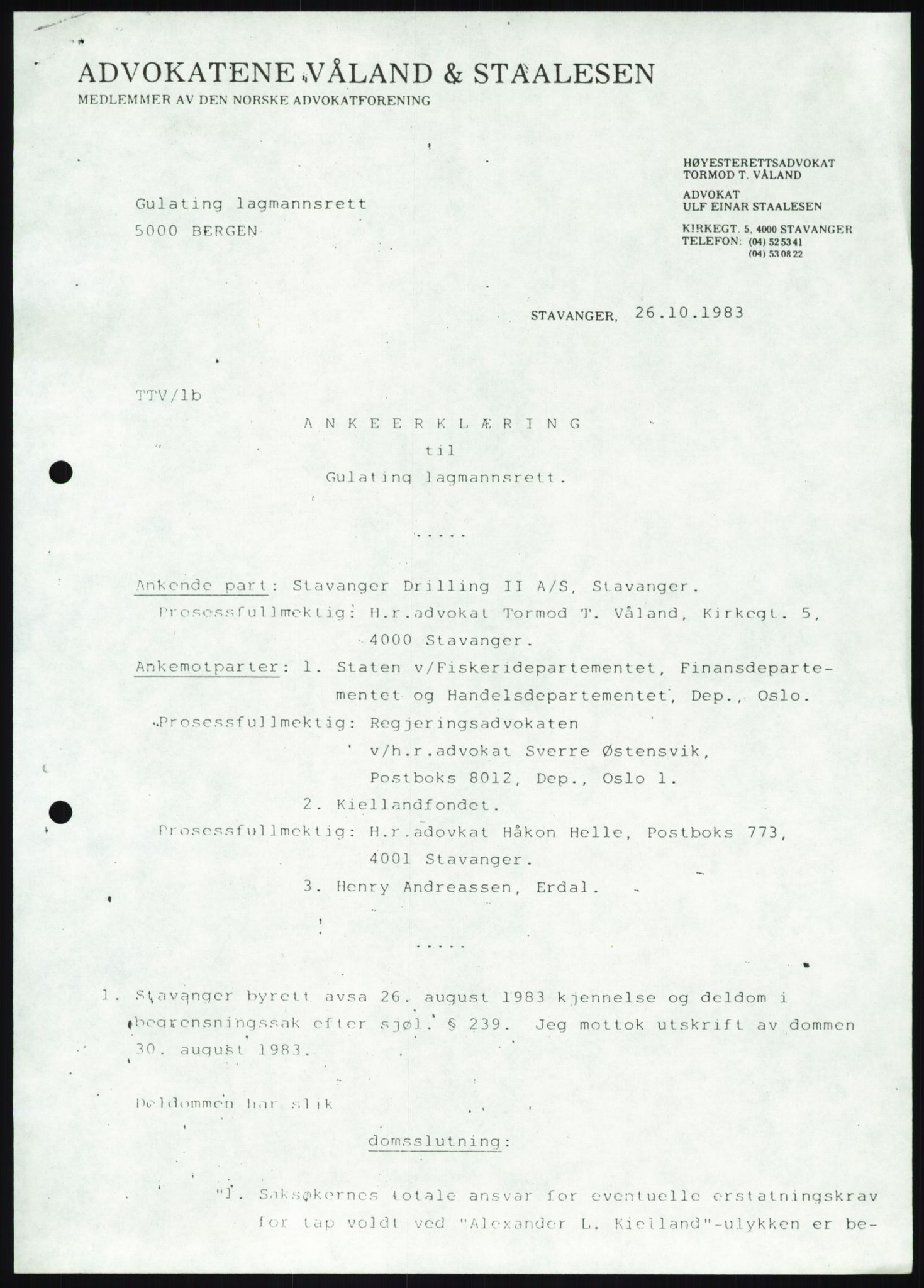 Pa 1503 - Stavanger Drilling AS, AV/SAST-A-101906/A/Ab/Abc/L0009: Styrekorrespondanse Stavanger Drilling II A/S, 1981-1983, p. 459