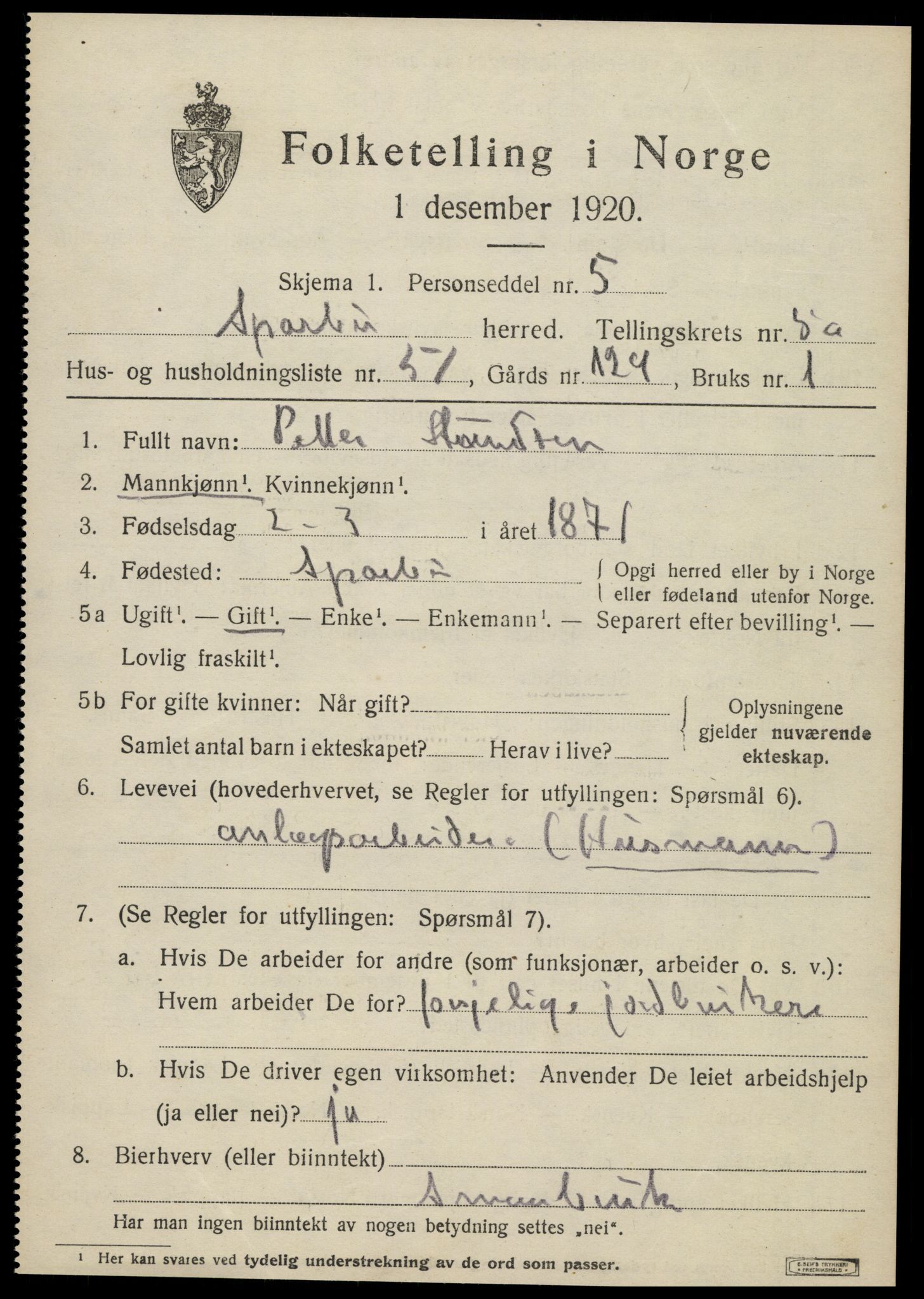 SAT, 1920 census for Sparbu, 1920, p. 6781