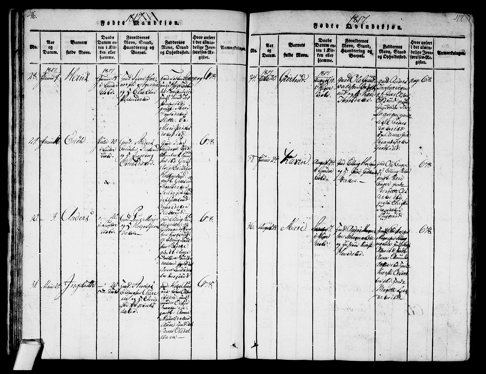 Norderhov kirkebøker, AV/SAKO-A-237/G/Ga/L0003: Parish register (copy) no. I 3 /2, 1814-1876, p. 46-47