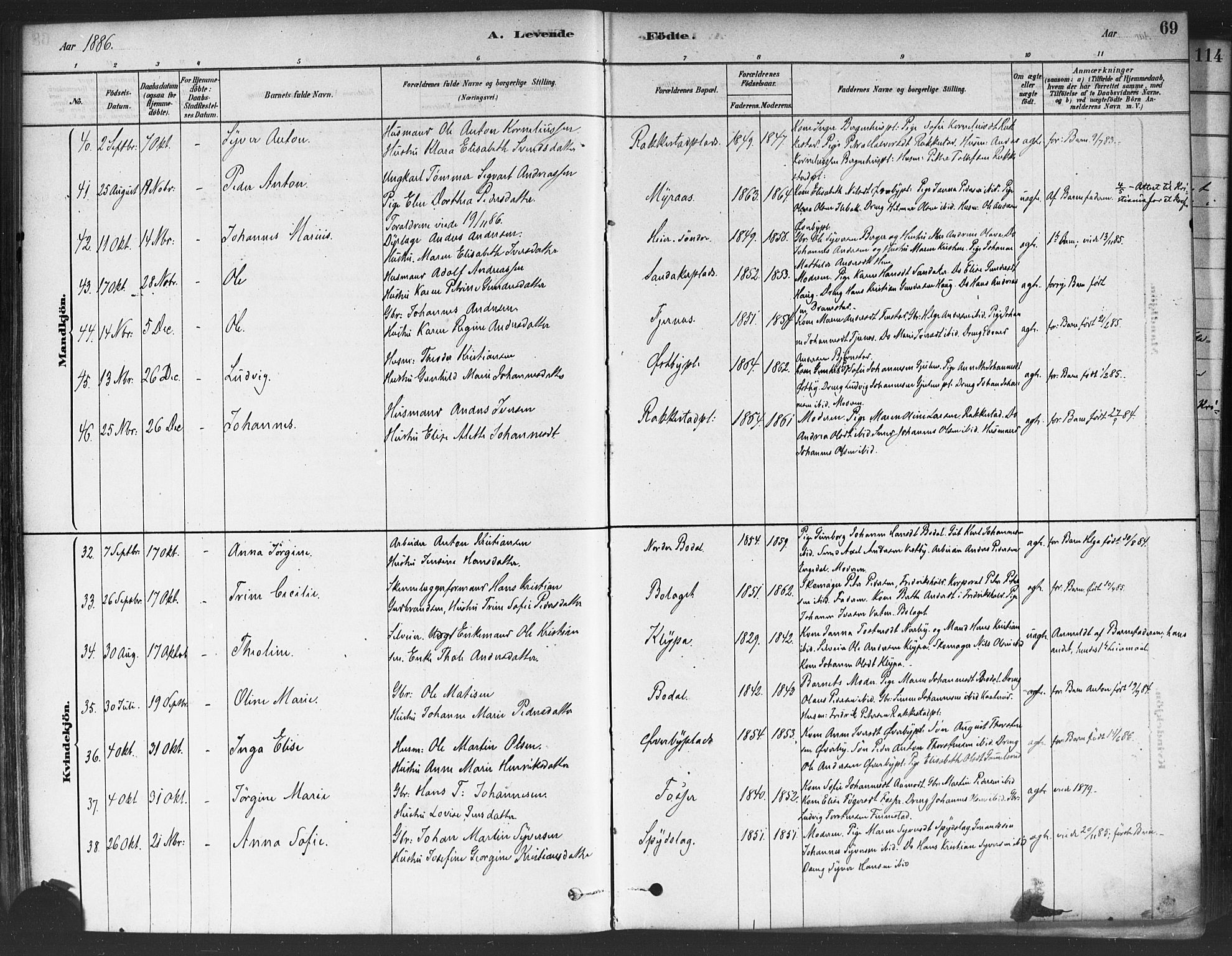 Rakkestad prestekontor Kirkebøker, AV/SAO-A-2008/F/Fa/L0012: Parish register (official) no. I 12, 1878-1893, p. 69