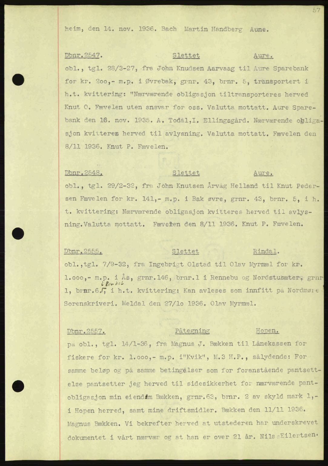 Nordmøre sorenskriveri, AV/SAT-A-4132/1/2/2Ca: Mortgage book no. C80, 1936-1939, Diary no: : 2547/1936