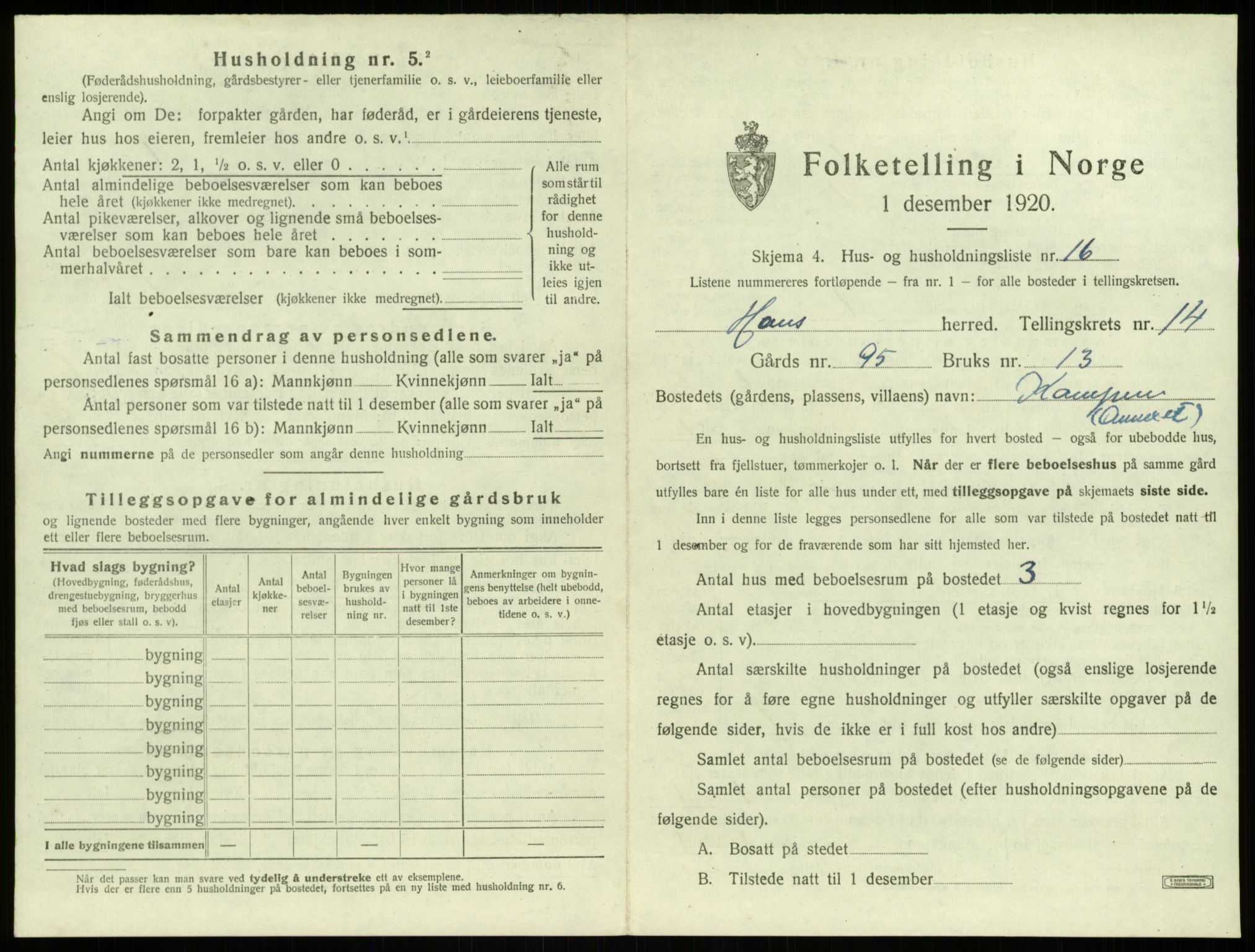 SAB, 1920 census for Haus, 1920, p. 1172