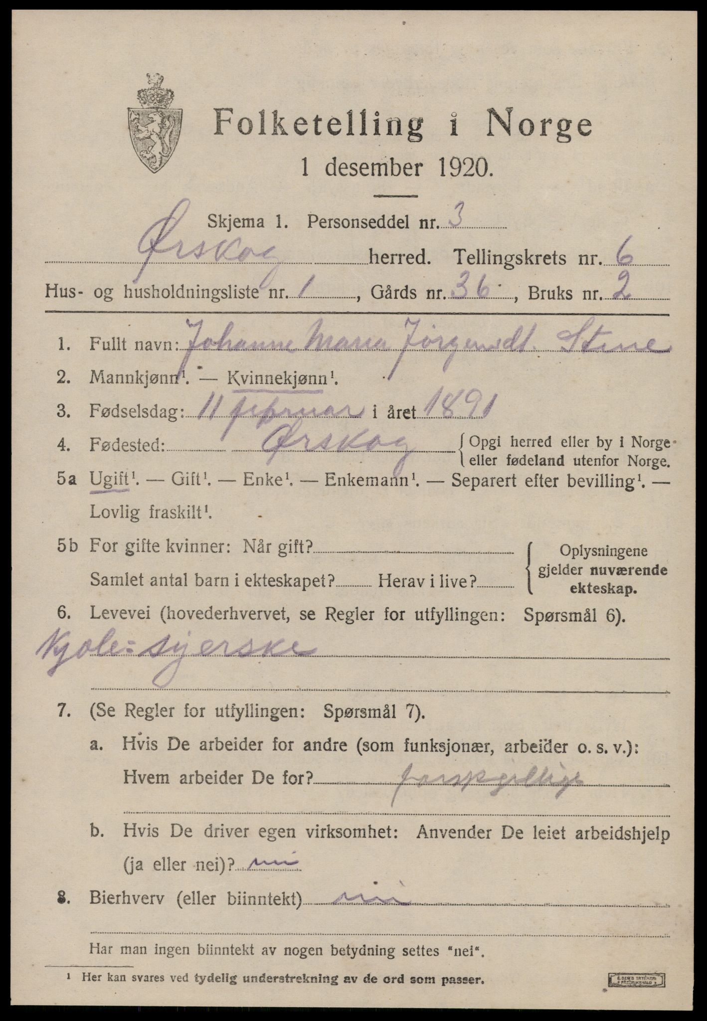 SAT, 1920 census for Ørskog, 1920, p. 3302