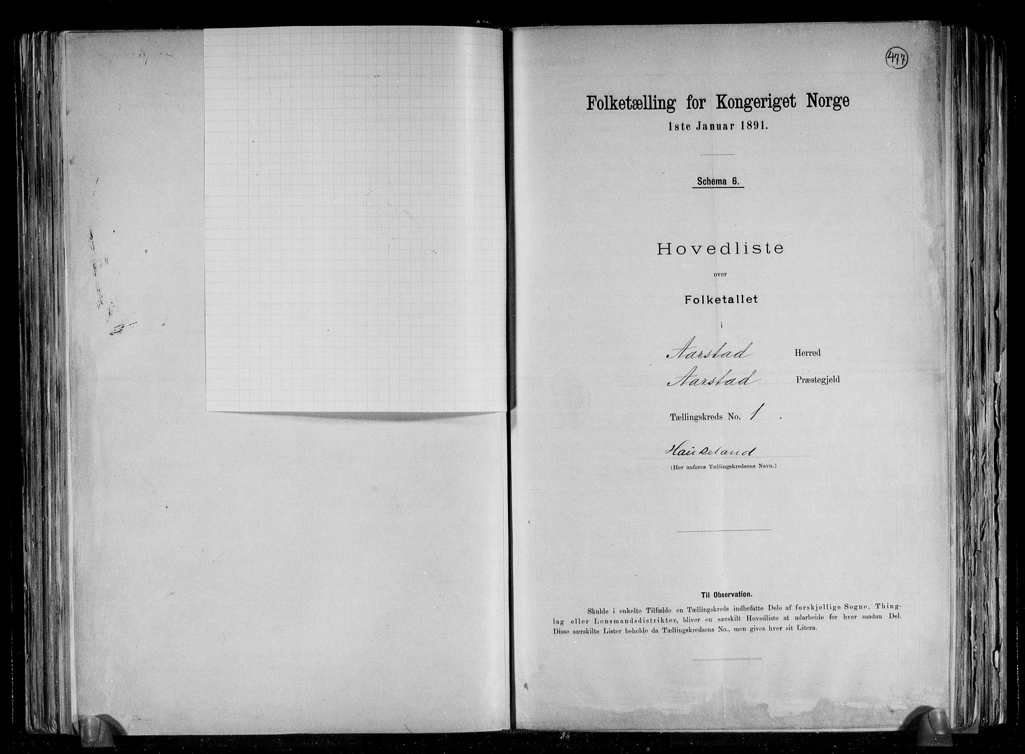 SAB, 1891 Census for 1280 Årstad, 1891, p. 5
