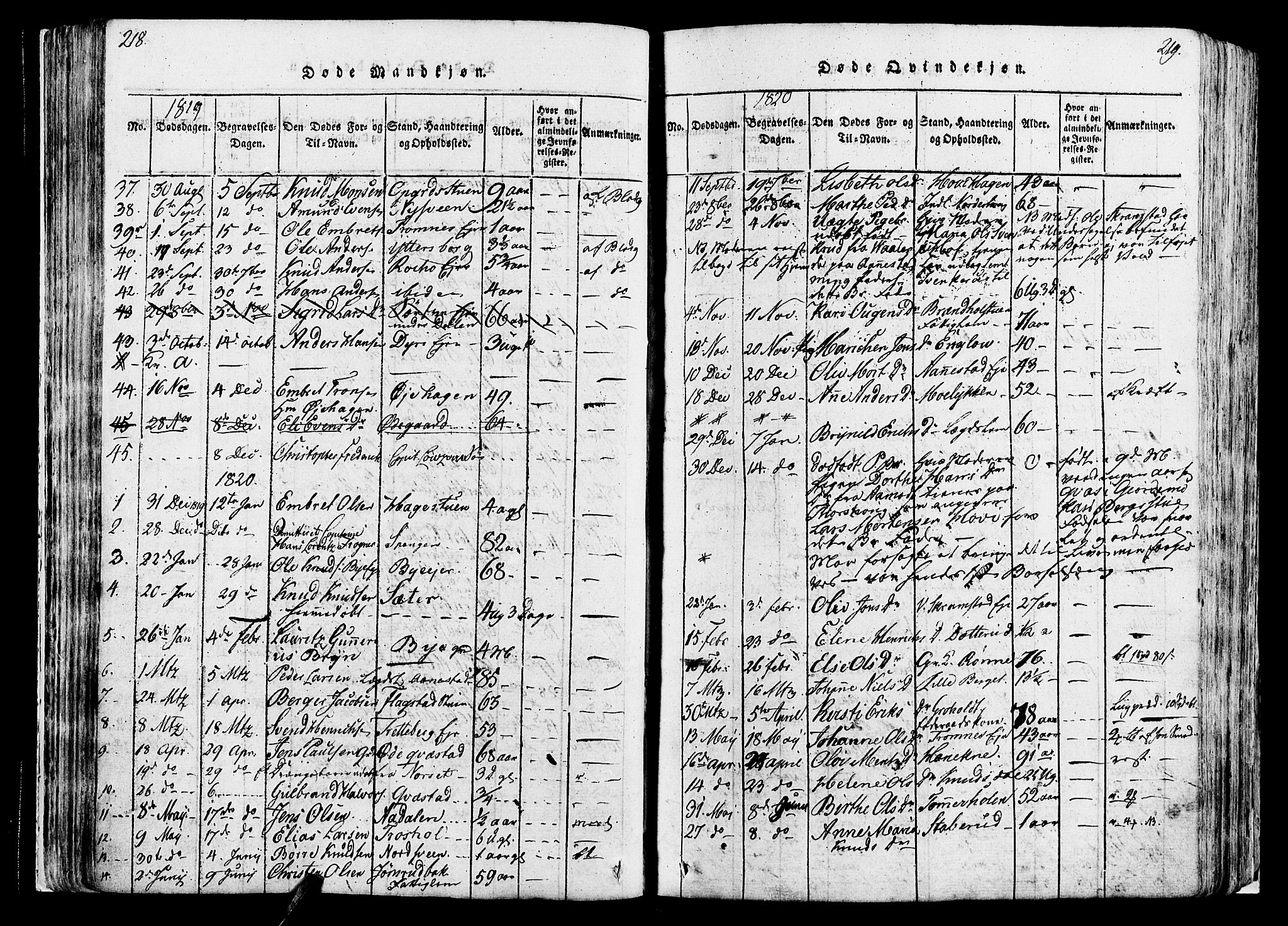 Løten prestekontor, SAH/PREST-022/K/Ka/L0005: Parish register (official) no. 5, 1814-1832, p. 218-219