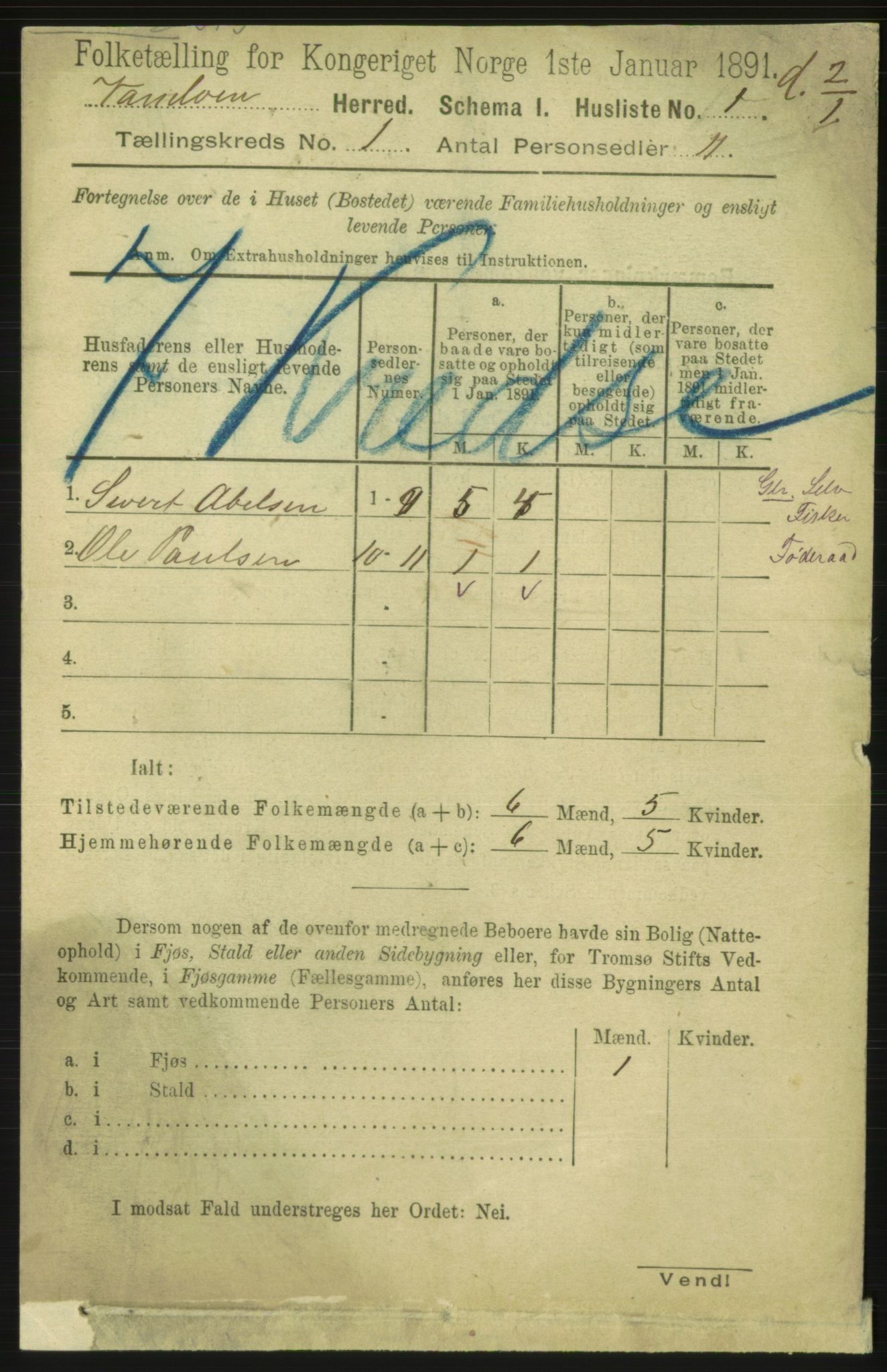 RA, 1891 census for 1511 Vanylven, 1891, p. 21