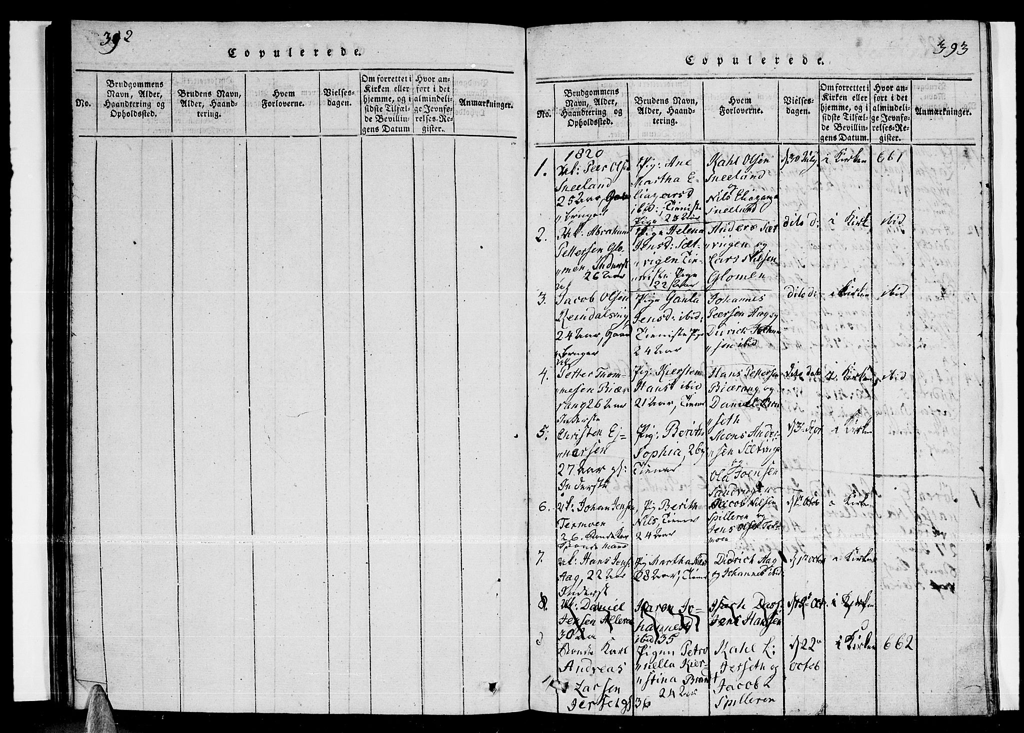 Ministerialprotokoller, klokkerbøker og fødselsregistre - Nordland, SAT/A-1459/841/L0593: Parish register (official) no. 841A04 /2, 1820-1825, p. 392-393