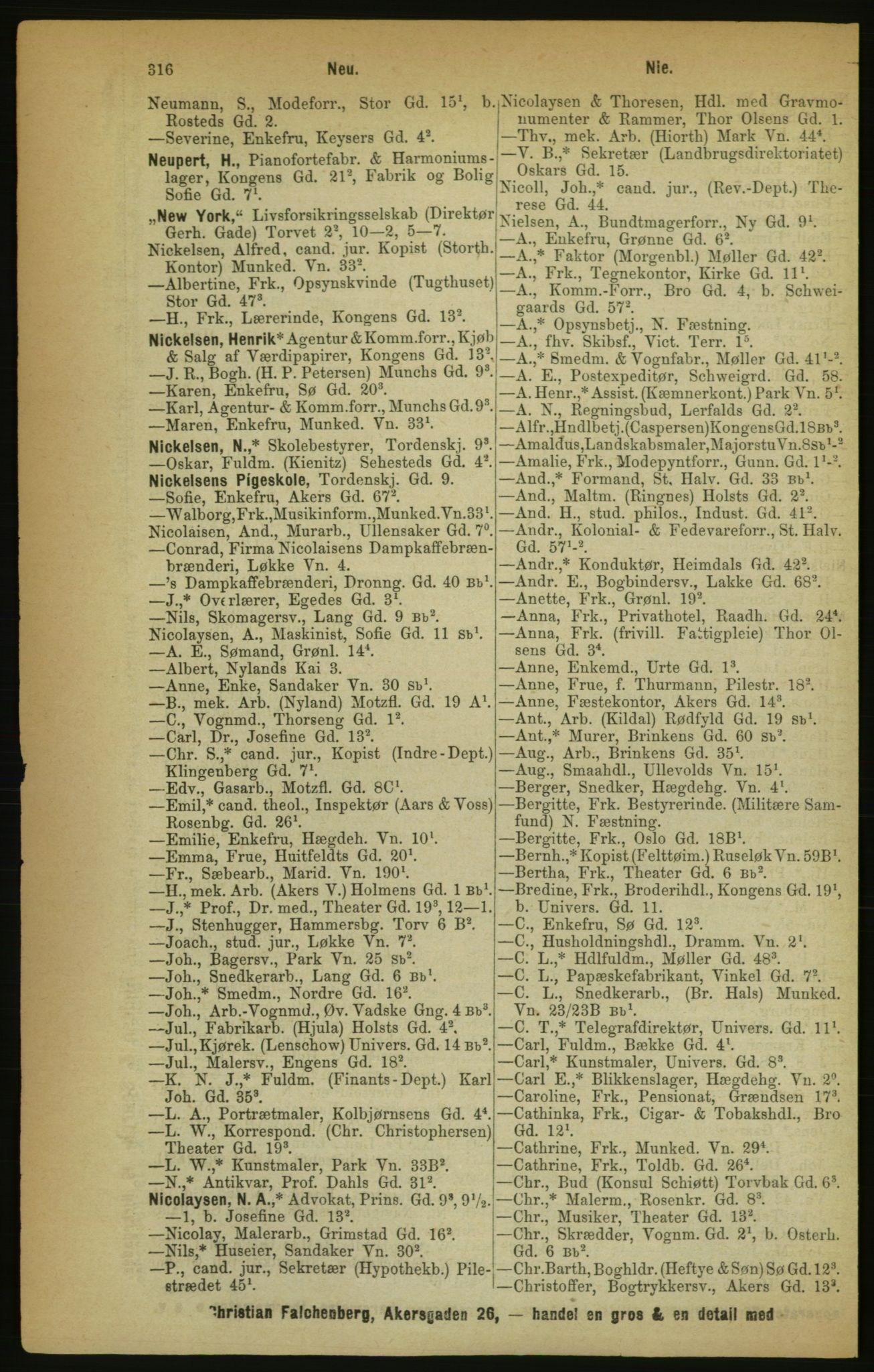 Kristiania/Oslo adressebok, PUBL/-, 1888, p. 316