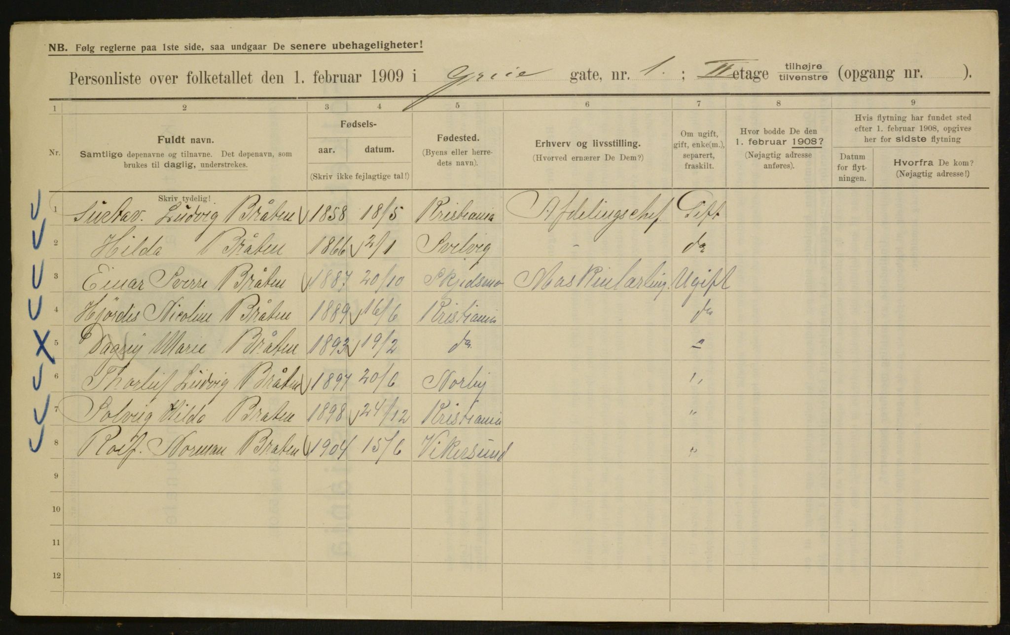 OBA, Municipal Census 1909 for Kristiania, 1909, p. 27475