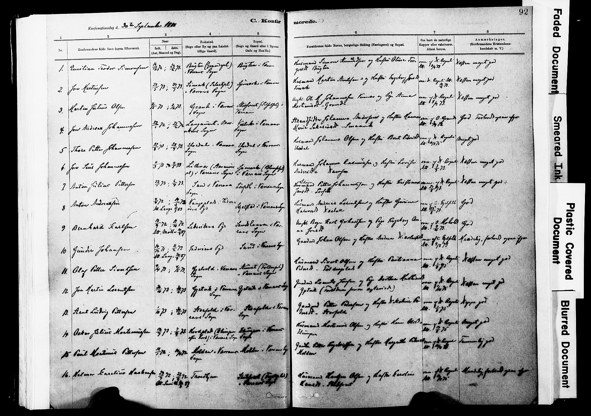 Ministerialprotokoller, klokkerbøker og fødselsregistre - Nord-Trøndelag, SAT/A-1458/744/L0420: Parish register (official) no. 744A04, 1882-1904, p. 92
