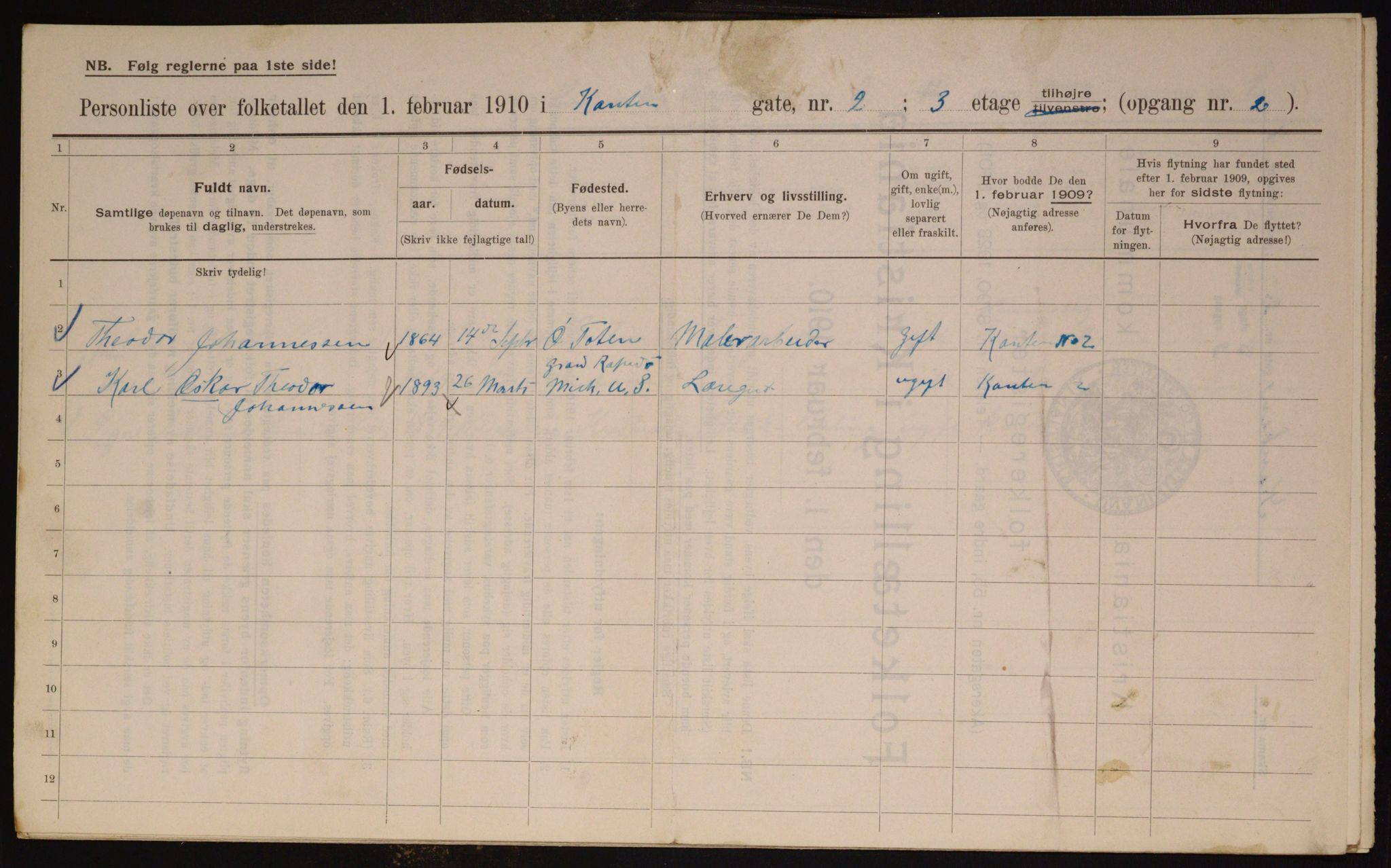 OBA, Municipal Census 1910 for Kristiania, 1910, p. 46738