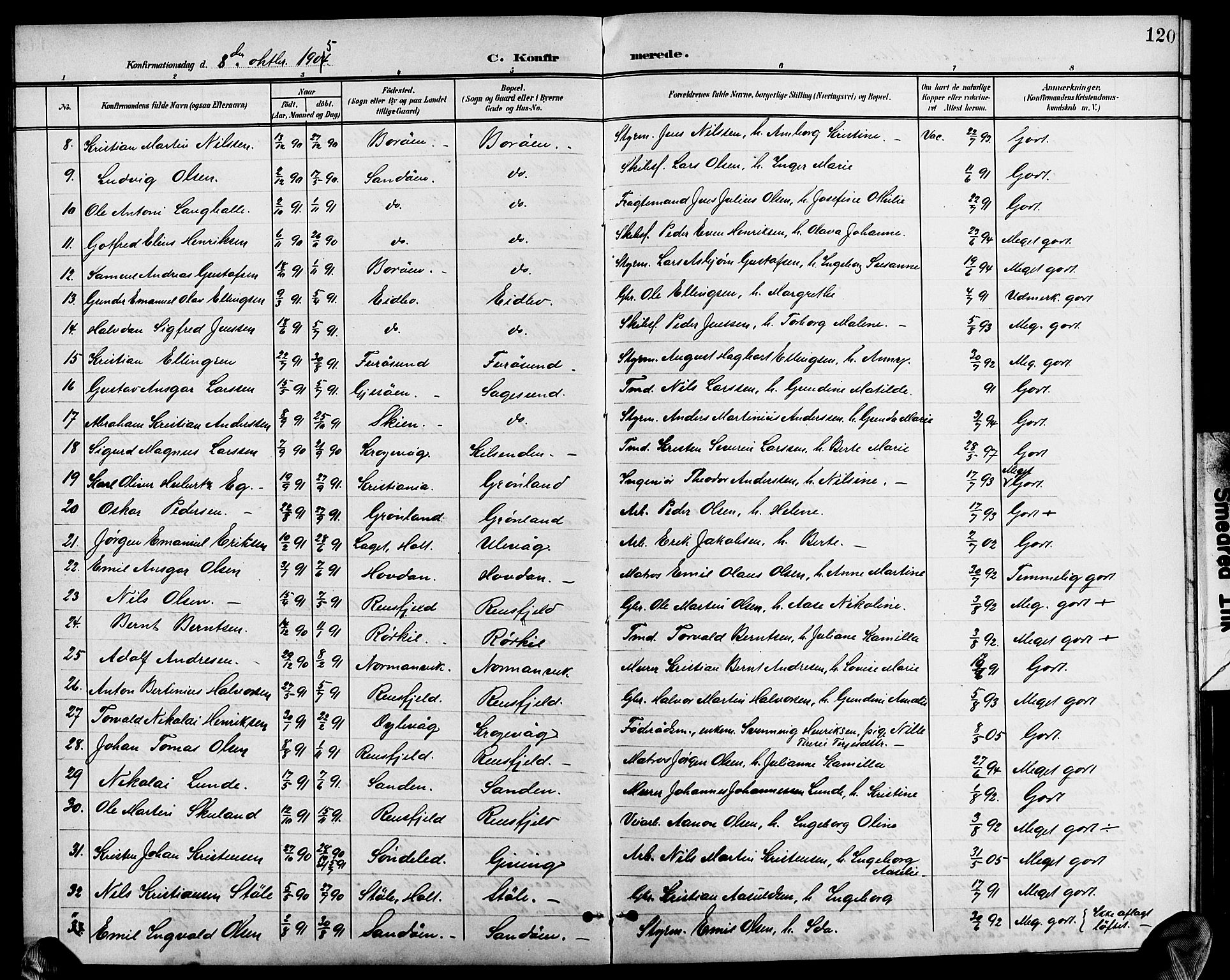 Dypvåg sokneprestkontor, AV/SAK-1111-0007/F/Fb/Fba/L0014: Parish register (copy) no. B 14, 1901-1922, p. 120