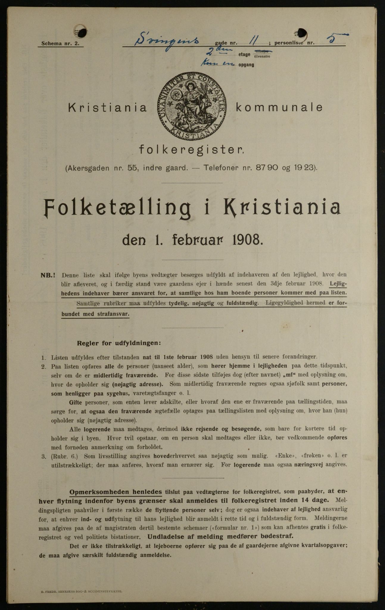 OBA, Municipal Census 1908 for Kristiania, 1908, p. 95462