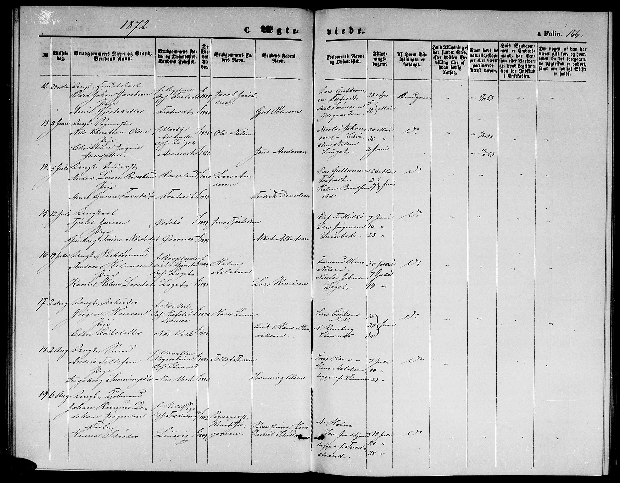 Holt sokneprestkontor, SAK/1111-0021/F/Fb/L0009: Parish register (copy) no. B 9, 1871-1883, p. 166