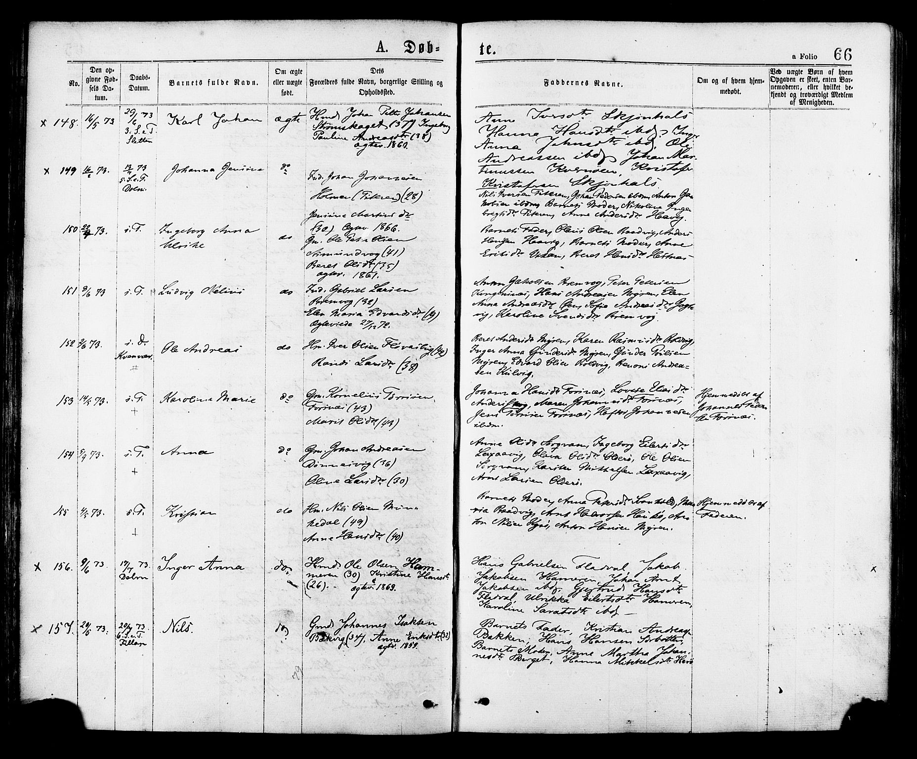 Ministerialprotokoller, klokkerbøker og fødselsregistre - Sør-Trøndelag, SAT/A-1456/634/L0532: Parish register (official) no. 634A08, 1871-1881, p. 66