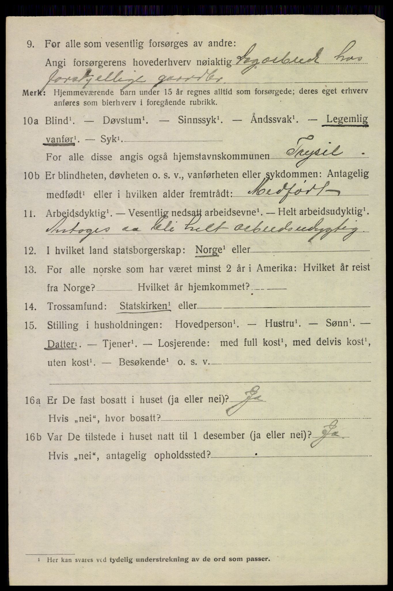 SAH, 1920 census for Trysil, 1920, p. 14872