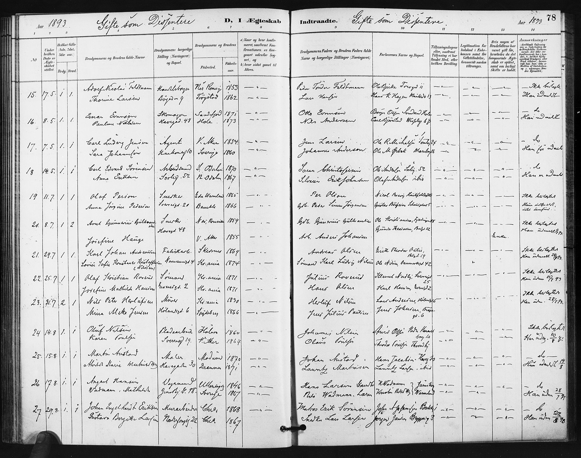 Kampen prestekontor Kirkebøker, SAO/A-10853/F/Fa/L0006: Parish register (official) no. I 6, 1889-1896, p. 78