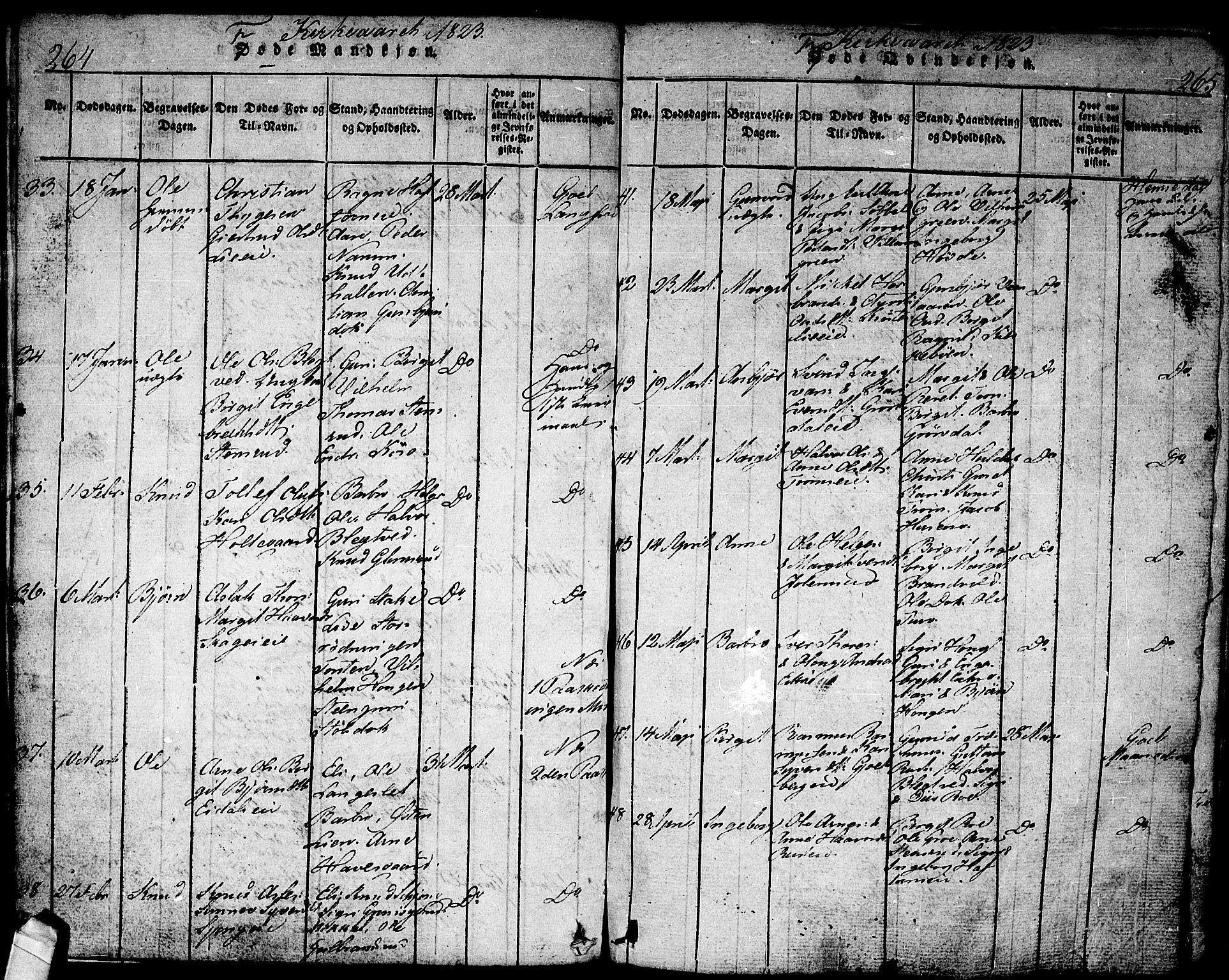 Nes kirkebøker, SAKO/A-236/F/Fa/L0007: Parish register (official) no. 7, 1815-1823, p. 264-265