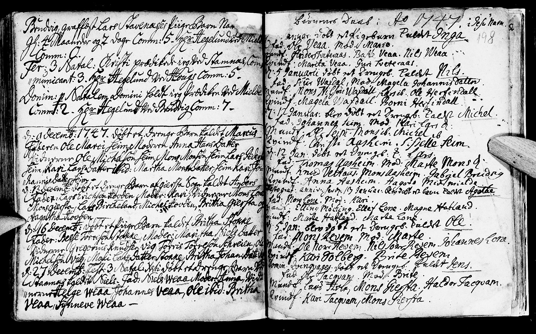 Haus sokneprestembete, AV/SAB-A-75601/H/Haa: Parish register (official) no. A 5, 1733-1747, p. 198