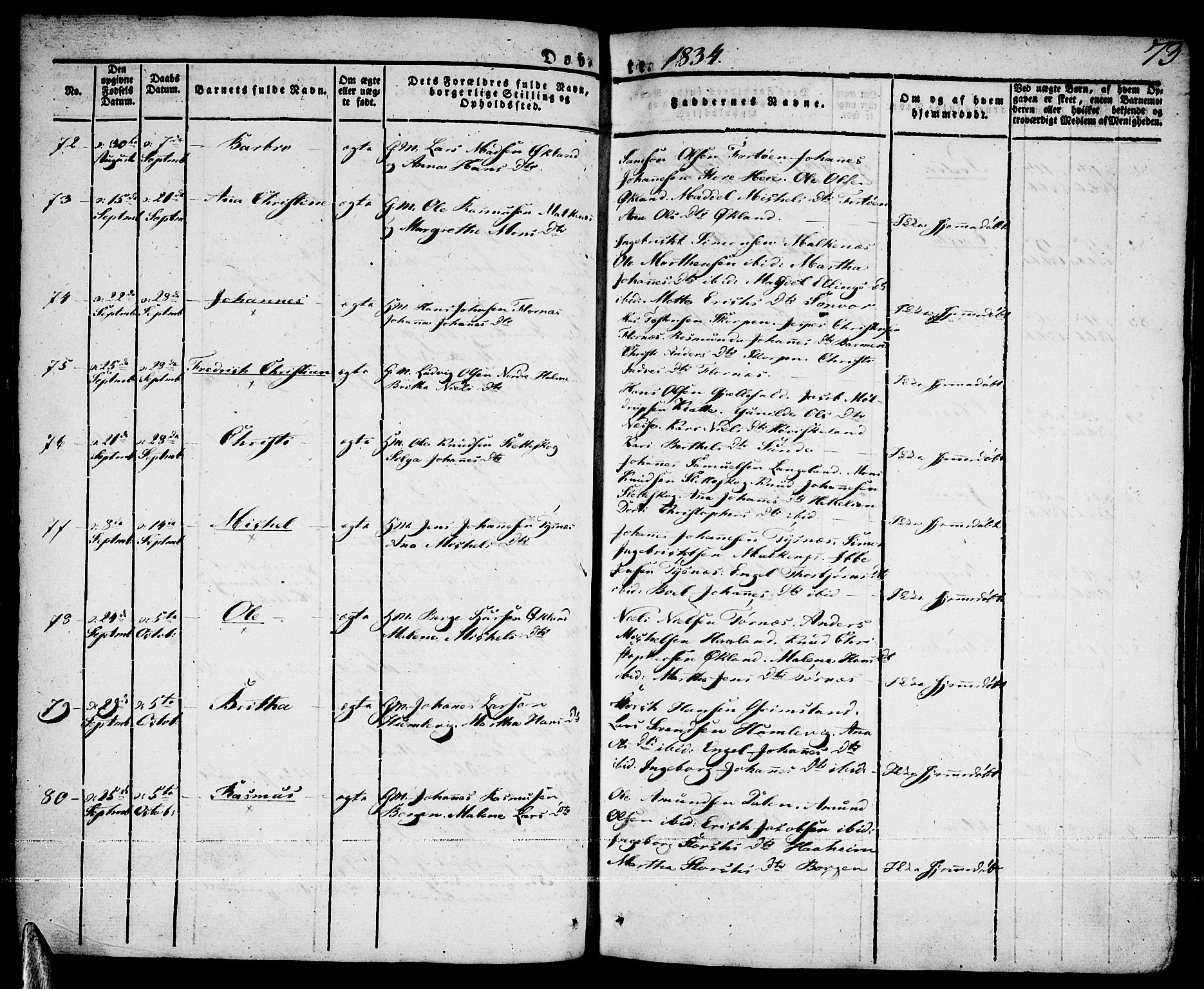 Tysnes sokneprestembete, AV/SAB-A-78601/H/Haa: Parish register (official) no. A 8, 1826-1837, p. 73