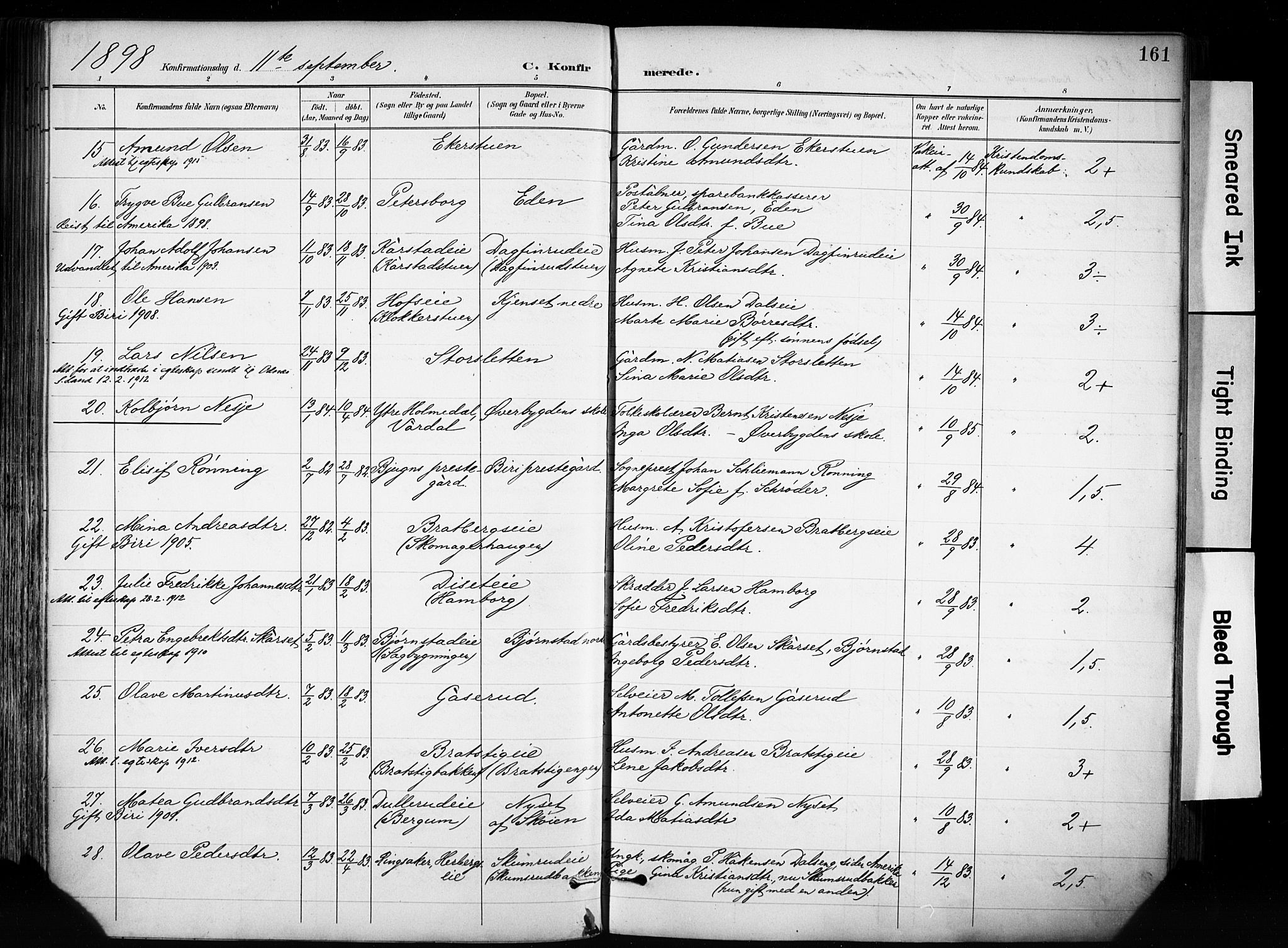 Biri prestekontor, SAH/PREST-096/H/Ha/Haa/L0009: Parish register (official) no. 9, 1887-1900, p. 161