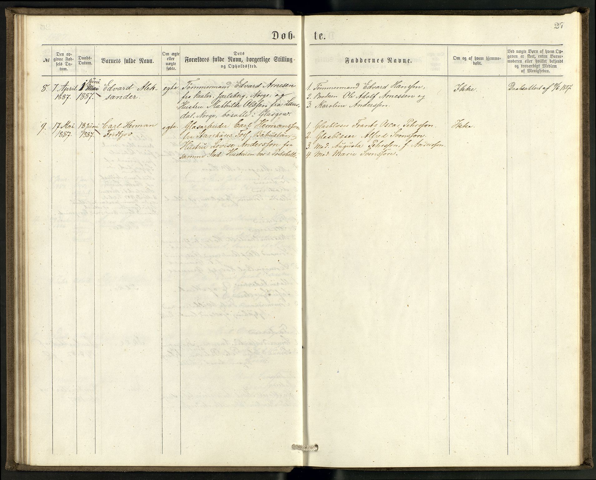 Den norske sjømannsmisjon i utlandet/Skotske havner (Leith, Glasgow), AV/SAB-SAB/PA-0100/H/Ha/Haa/L0002: Parish register (official) no. A 2, 1877-1887, p. 26b-27a