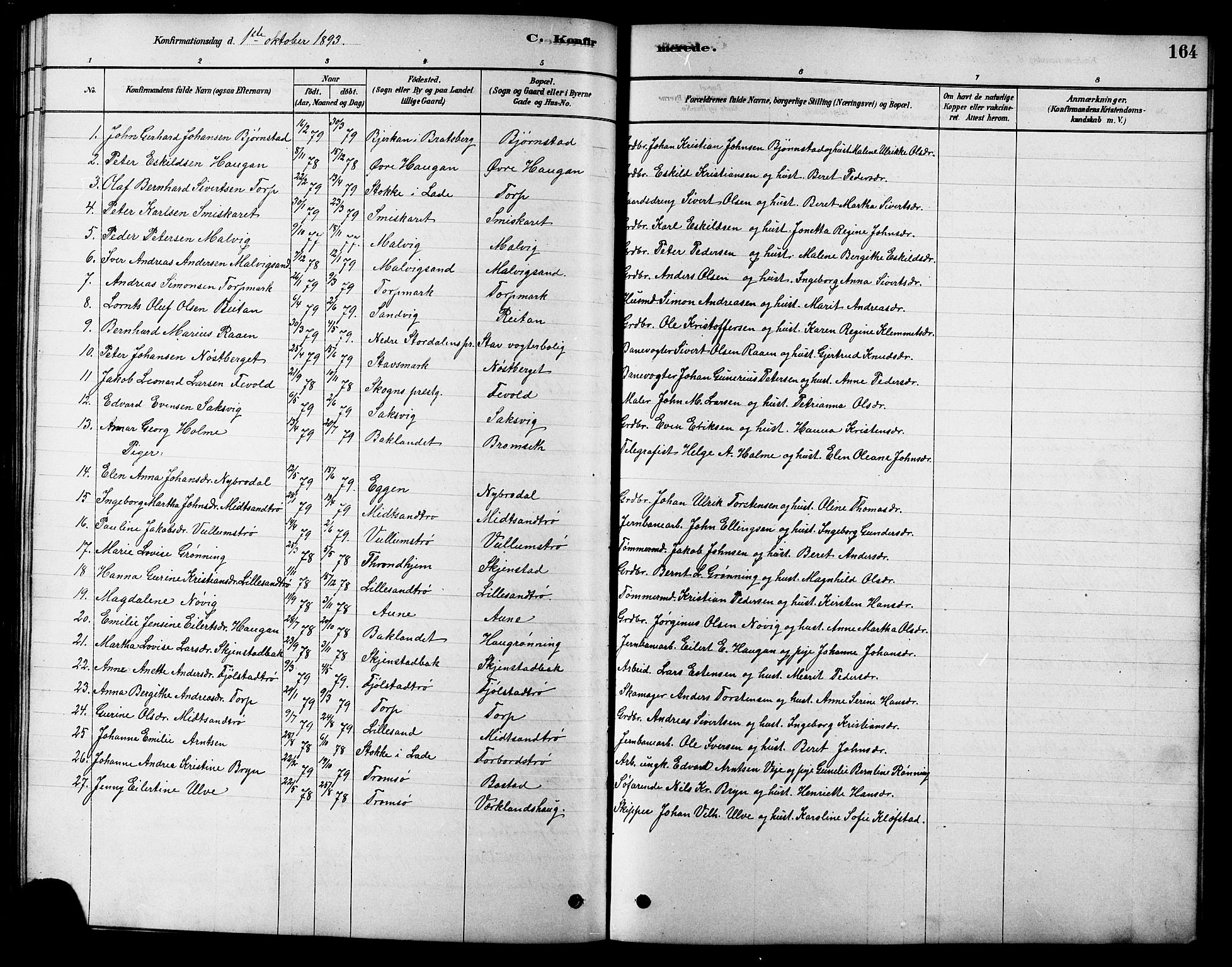 Ministerialprotokoller, klokkerbøker og fødselsregistre - Sør-Trøndelag, SAT/A-1456/616/L0423: Parish register (copy) no. 616C06, 1878-1903, p. 164