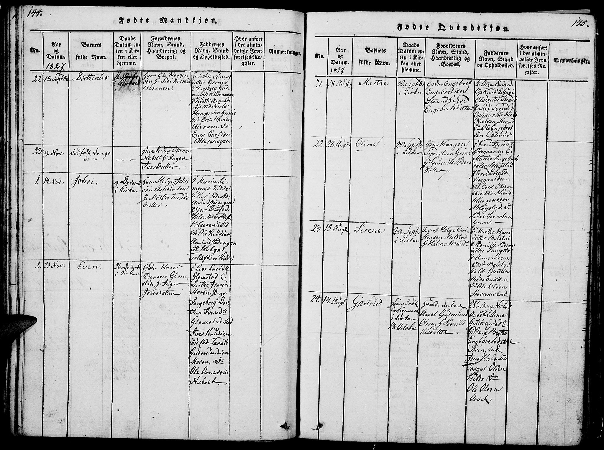 Åmot prestekontor, Hedmark, SAH/PREST-056/H/Ha/Hab/L0001: Parish register (copy) no. 1, 1815-1847, p. 144-145