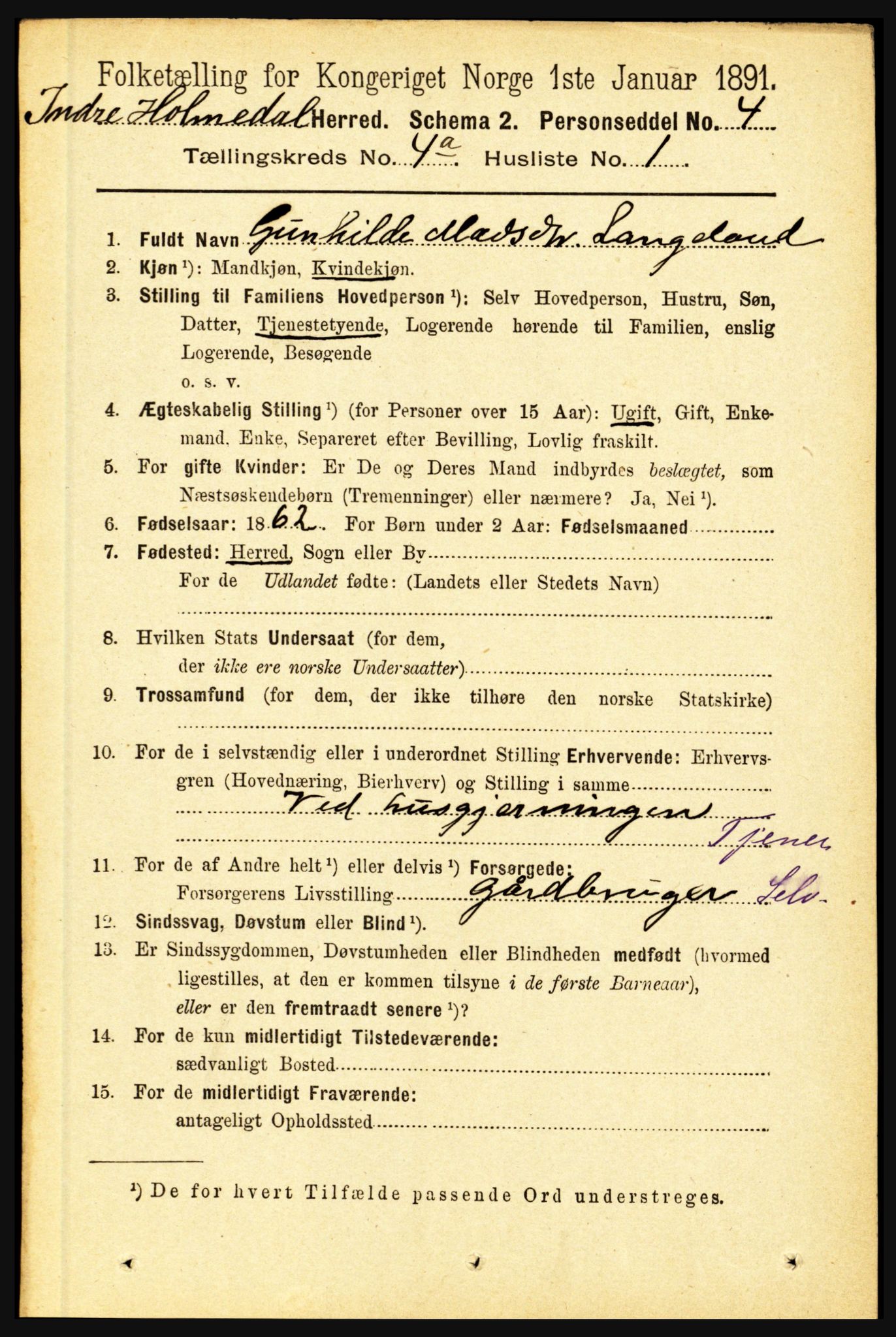 RA, 1891 census for 1430 Indre Holmedal, 1891, p. 1327