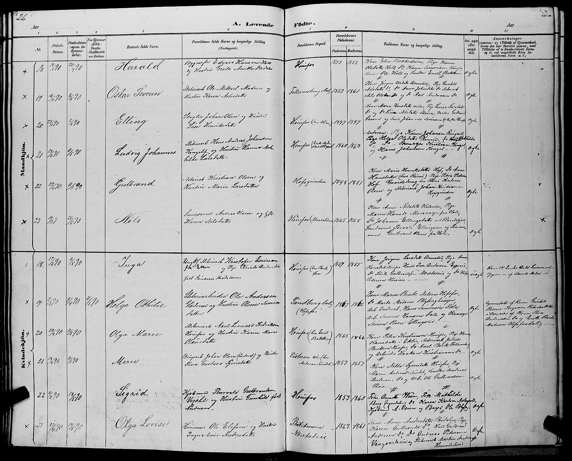 Hønefoss kirkebøker, AV/SAKO-A-609/G/Ga/L0002: Parish register (copy) no. 2, 1888-1904, p. 26