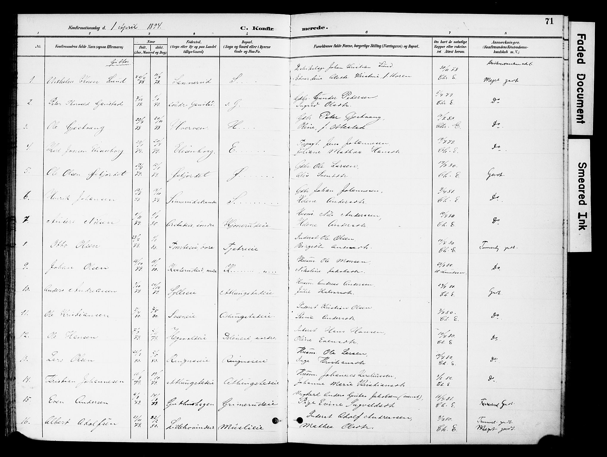 Stange prestekontor, SAH/PREST-002/K/L0021: Parish register (official) no. 21, 1891-1902, p. 71