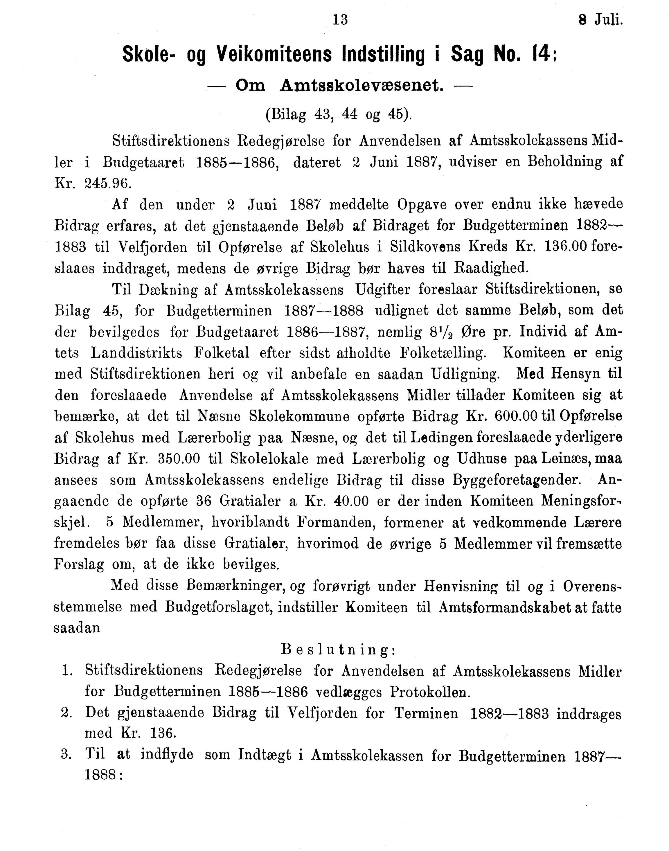 Nordland Fylkeskommune. Fylkestinget, AIN/NFK-17/176/A/Ac/L0015: Fylkestingsforhandlinger 1886-1890, 1886-1890