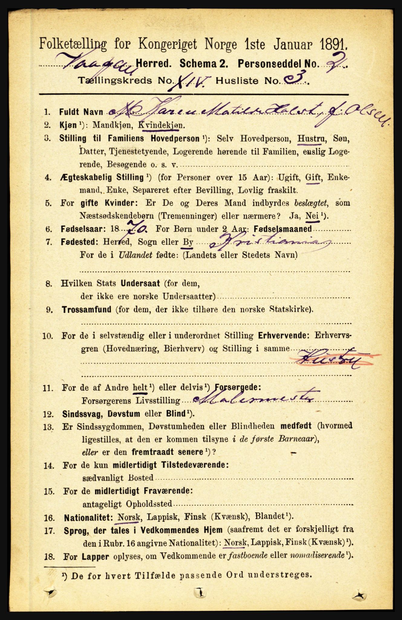 RA, 1891 census for 1865 Vågan, 1891, p. 3668