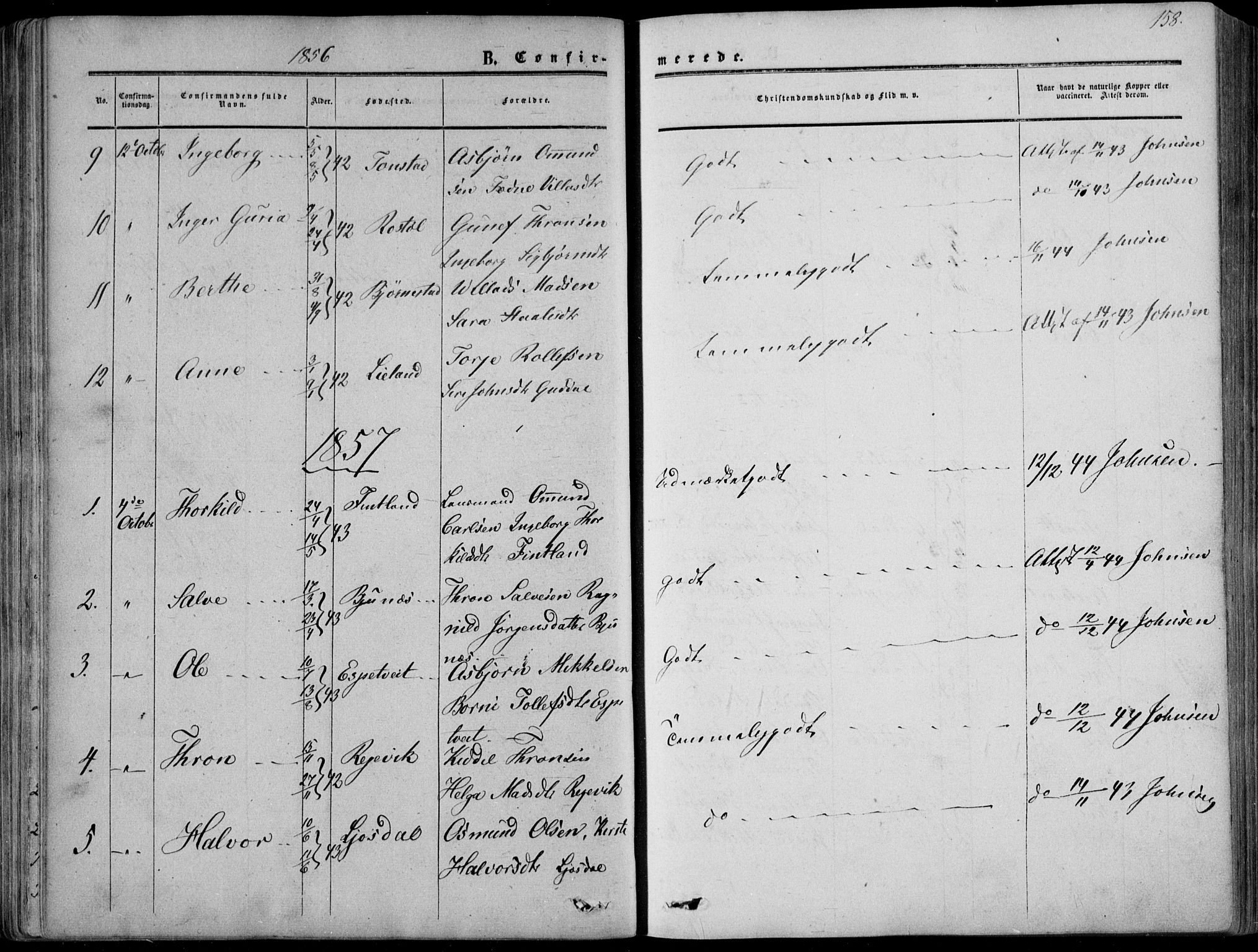 Sirdal sokneprestkontor, AV/SAK-1111-0036/F/Fa/Fab/L0002: Parish register (official) no. A 2, 1855-1874, p. 158