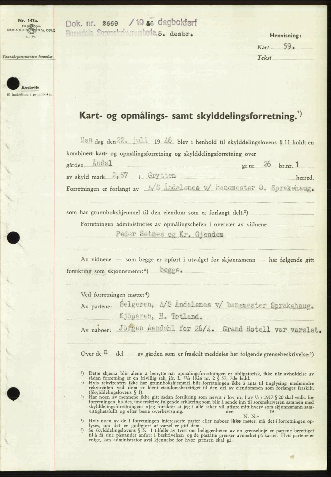 Romsdal sorenskriveri, AV/SAT-A-4149/1/2/2C: Mortgage book no. A21, 1946-1946, Diary no: : 2669/1946