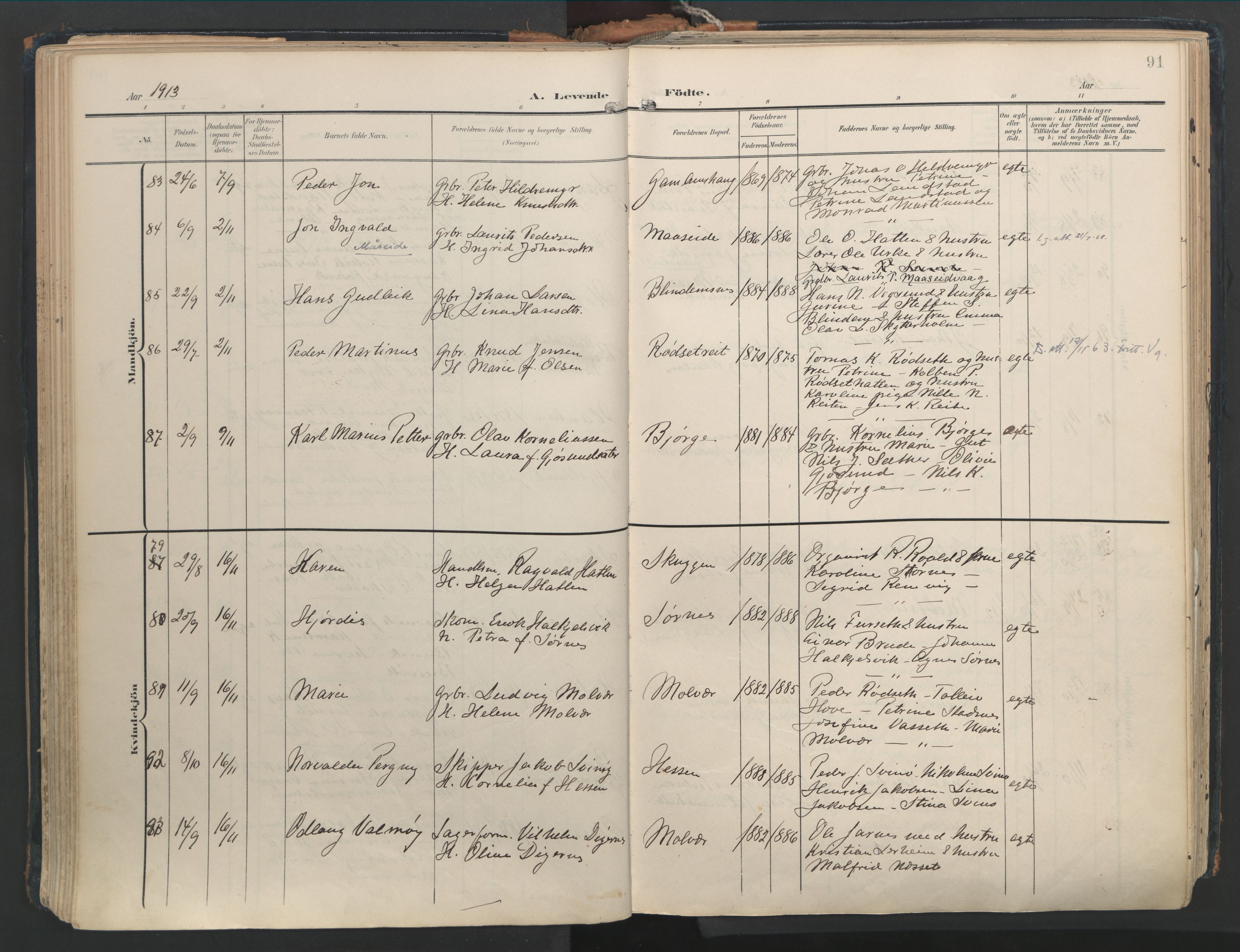 Ministerialprotokoller, klokkerbøker og fødselsregistre - Møre og Romsdal, AV/SAT-A-1454/528/L0411: Parish register (official) no. 528A20, 1907-1920, p. 91