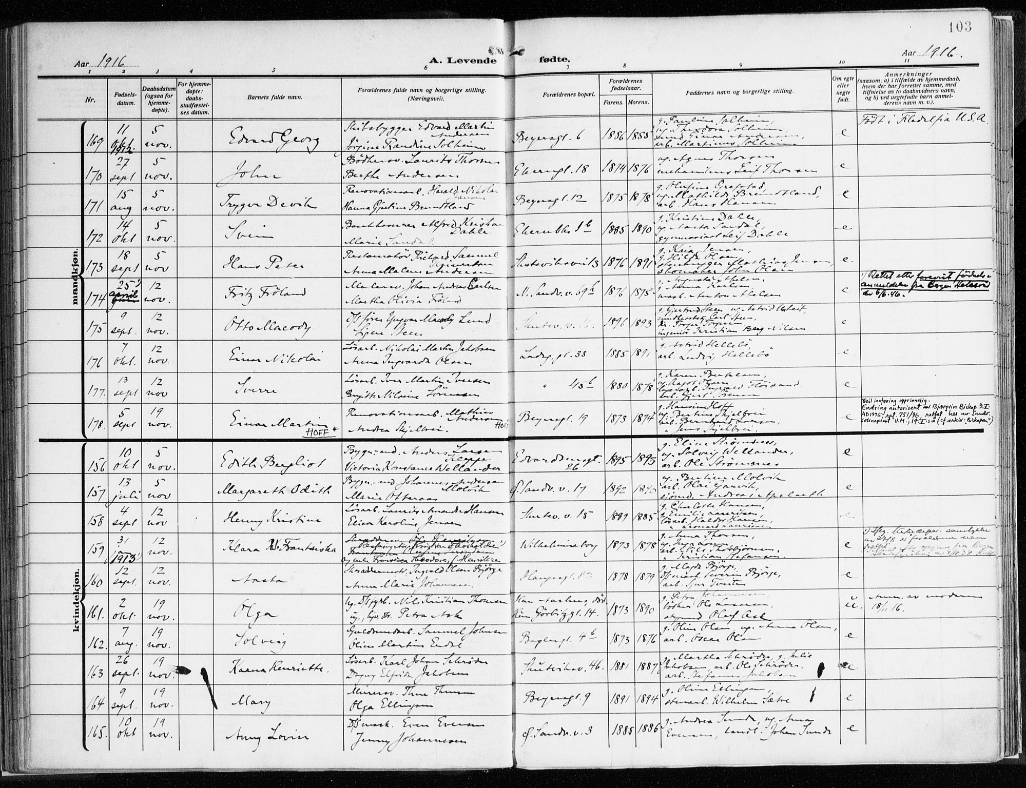 Sandviken Sokneprestembete, AV/SAB-A-77601/H/Ha/L0007: Parish register (official) no. B 4, 1912-1924, p. 103