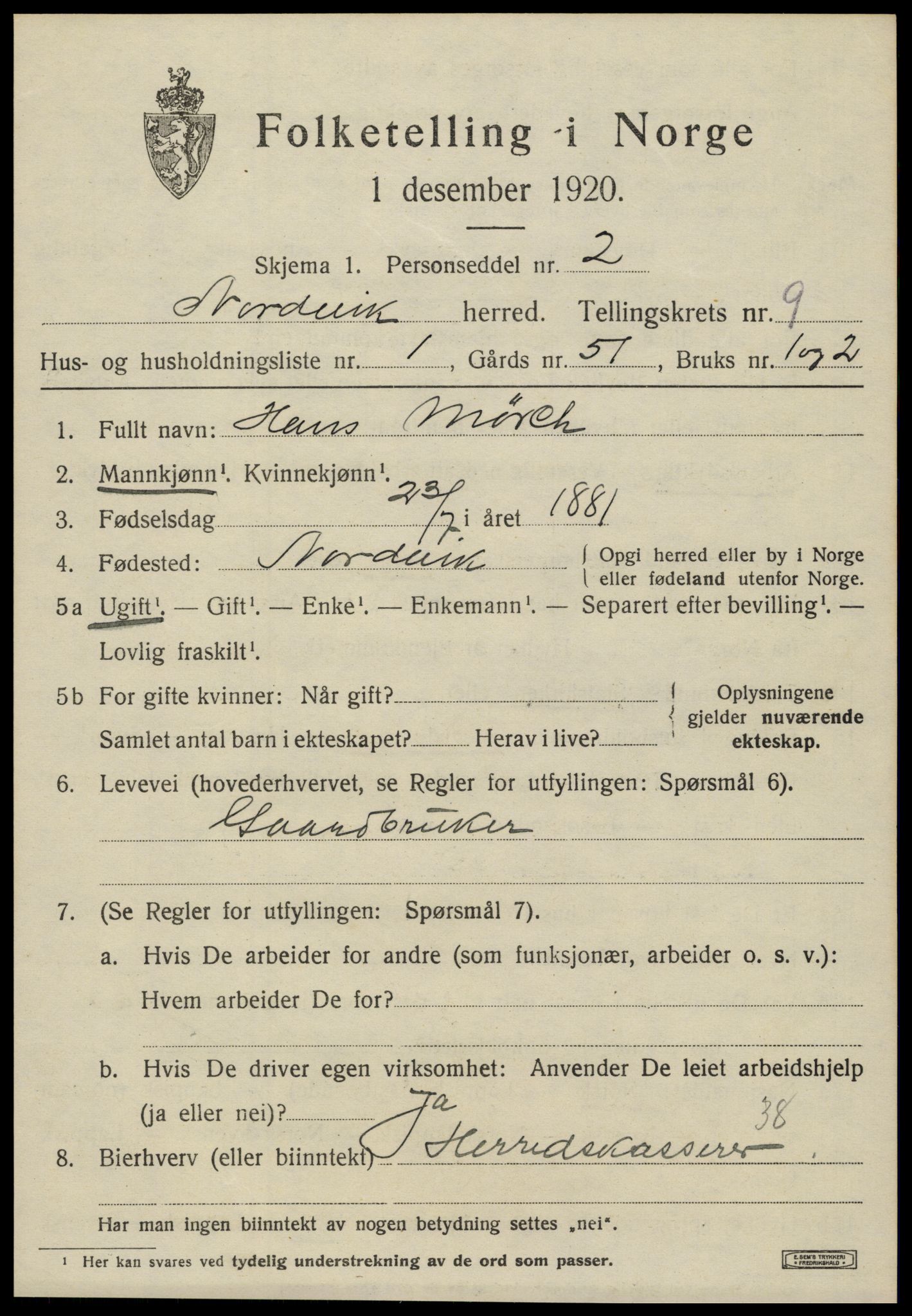 SAT, 1920 census for Nordvik, 1920, p. 3148