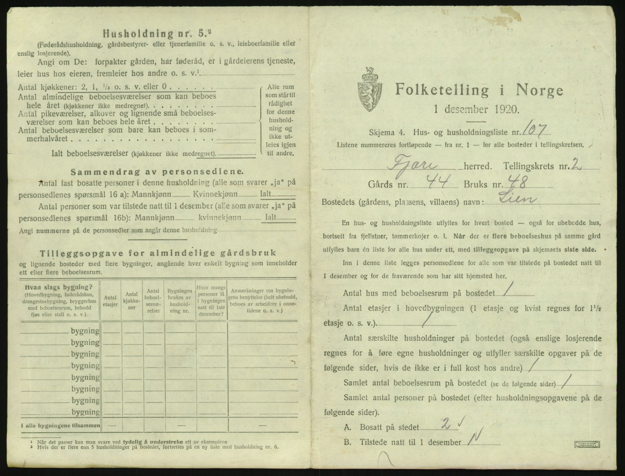 SAK, 1920 census for Fjære, 1920, p. 499