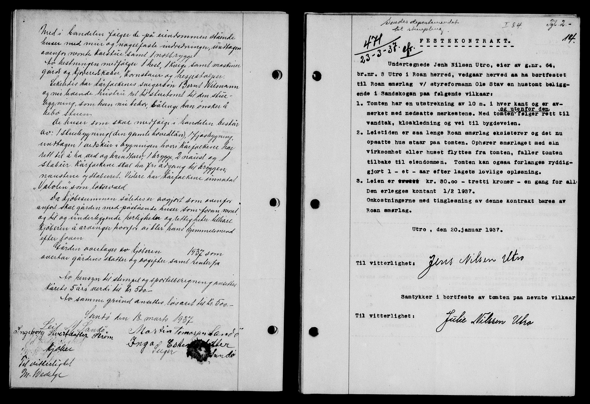 Fosen sorenskriveri, AV/SAT-A-1107/1/2/2C/L0085: Mortgage book no. 76, 1937-1937, p. 14