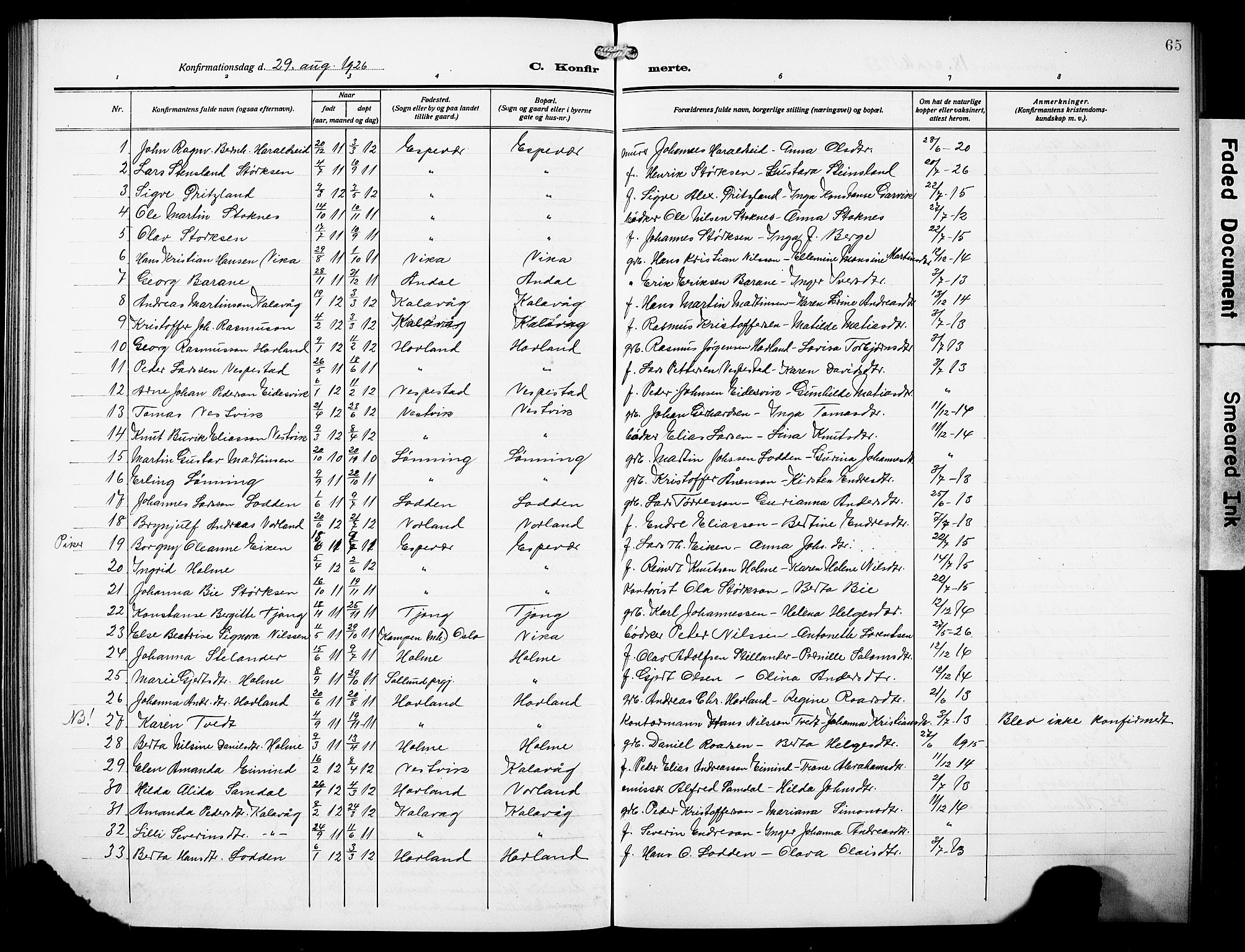 Finnås sokneprestembete, SAB/A-99925/H/Ha/Hab/Habc/L0004: Parish register (copy) no. C 4, 1917-1931, p. 65