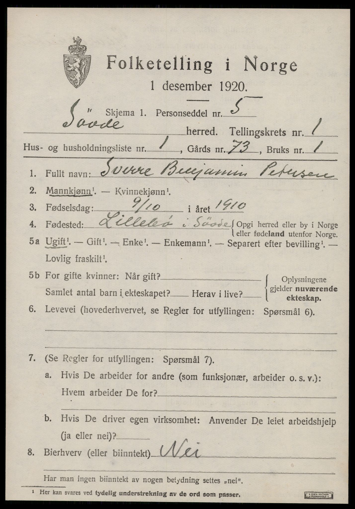 SAT, 1920 census for Syvde, 1920, p. 428