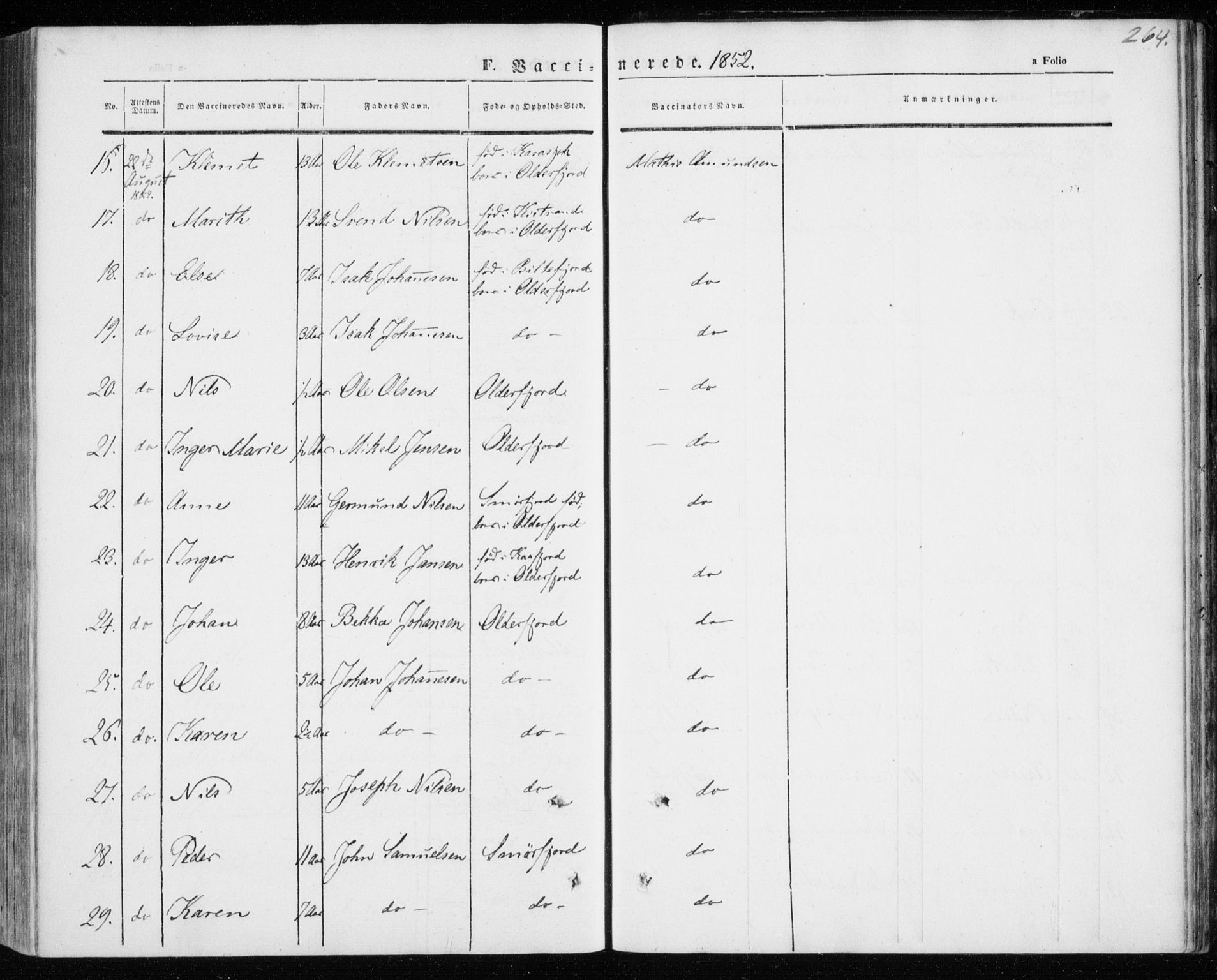 Kistrand/Porsanger sokneprestembete, SATØ/S-1351/H/Ha/L0004.kirke: Parish register (official) no. 4, 1843-1860, p. 264