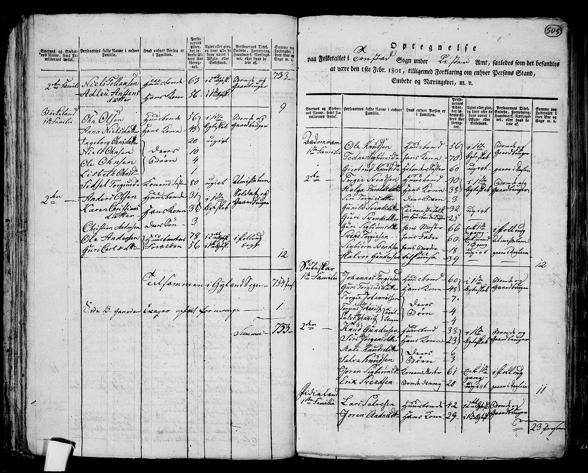 RA, 1801 census for 1045P Bakke, 1801, p. 504b-505a