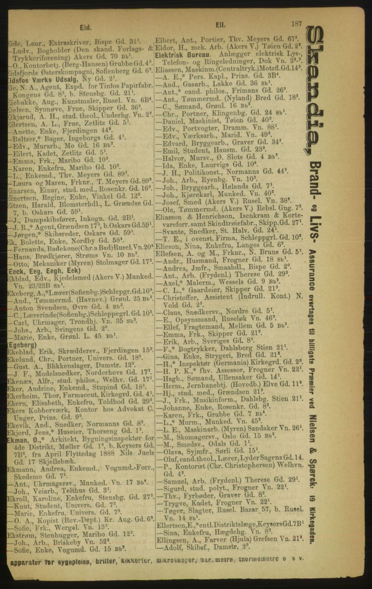 Kristiania/Oslo adressebok, PUBL/-, 1888, p. 187