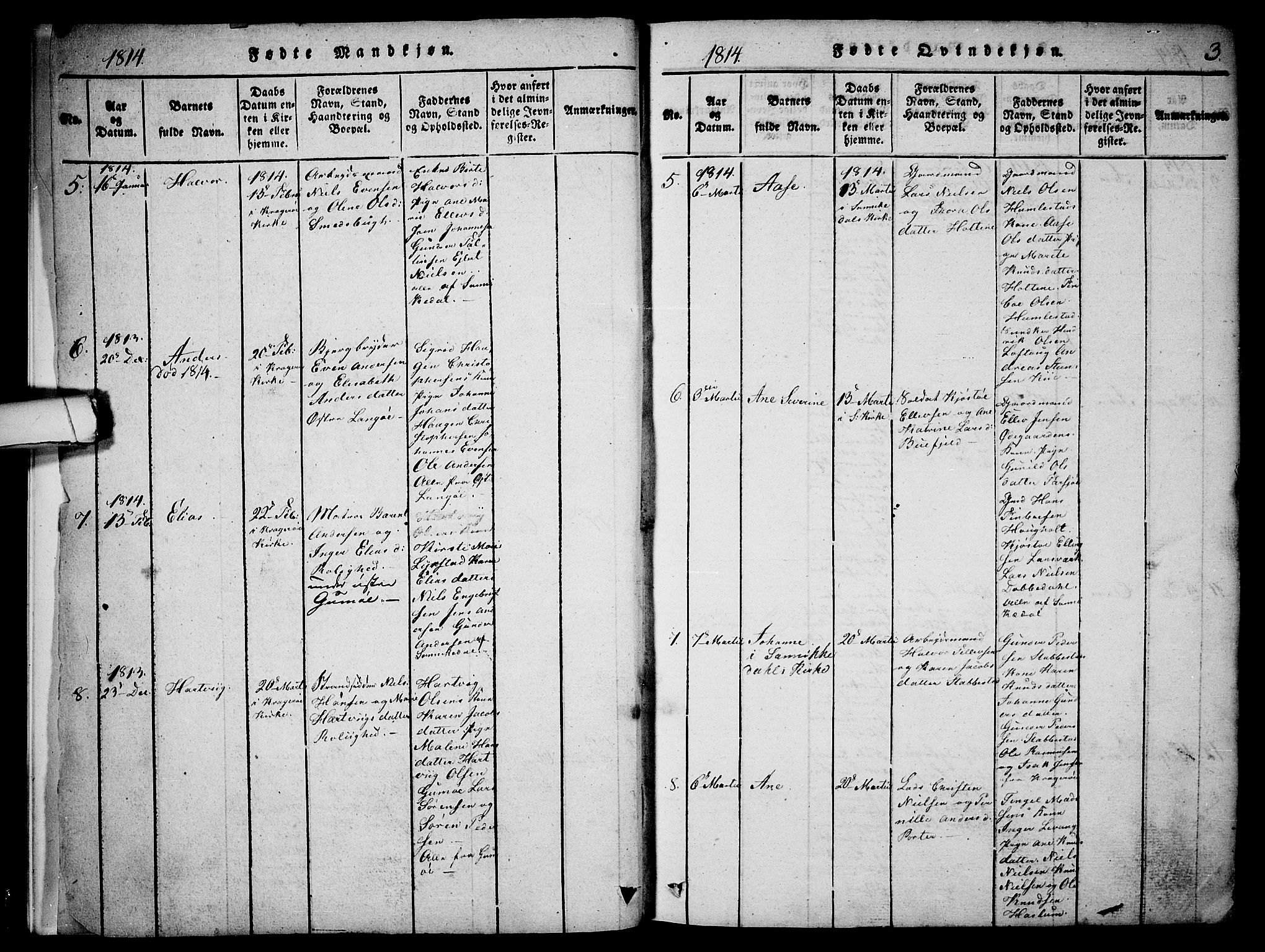 Sannidal kirkebøker, SAKO/A-296/F/Fa/L0004: Parish register (official) no. 4, 1814-1829, p. 3